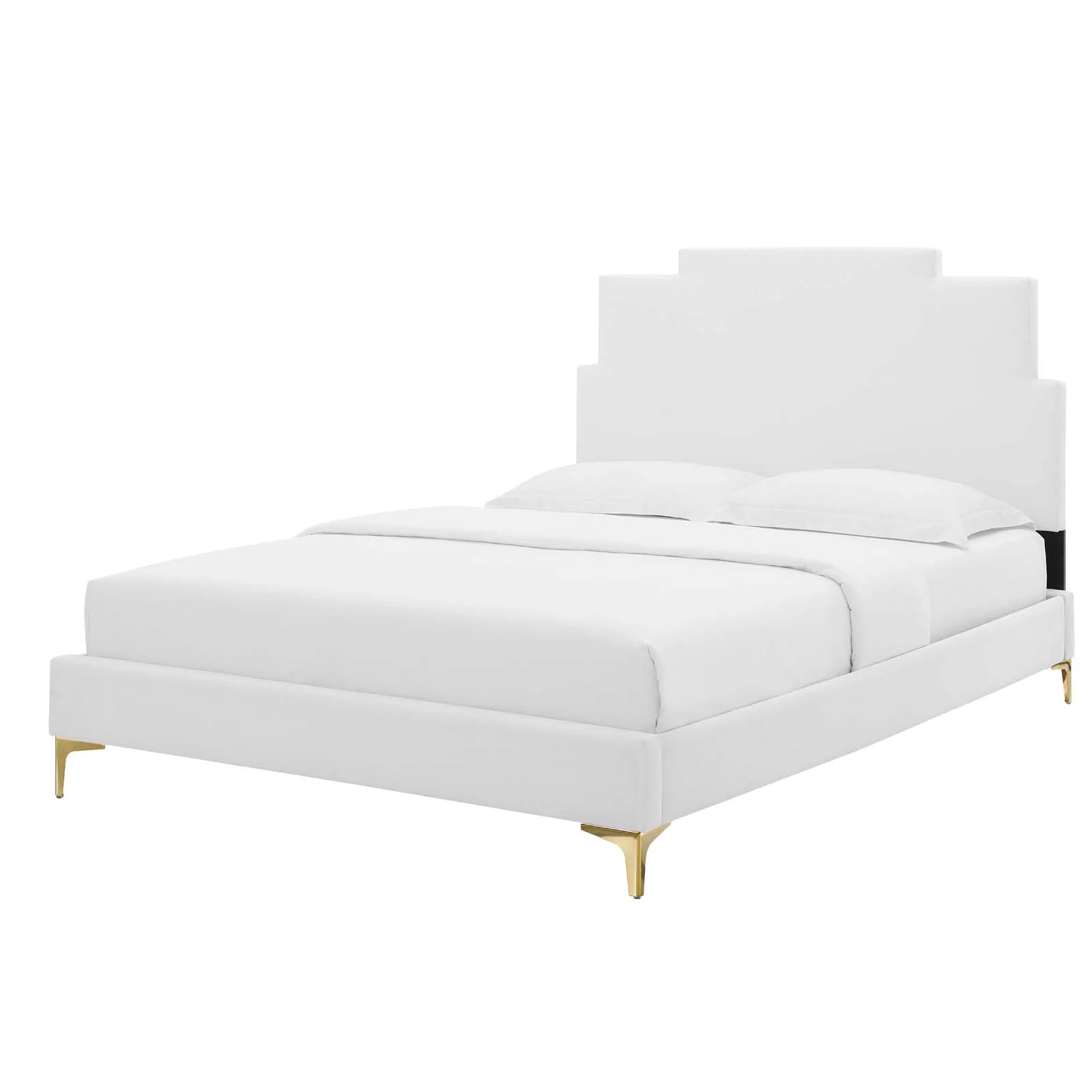 Platform Bed Frame, King Size, Velvet, White, Modern Contemporary Urban Design, Bedroom Master Guest Suite
