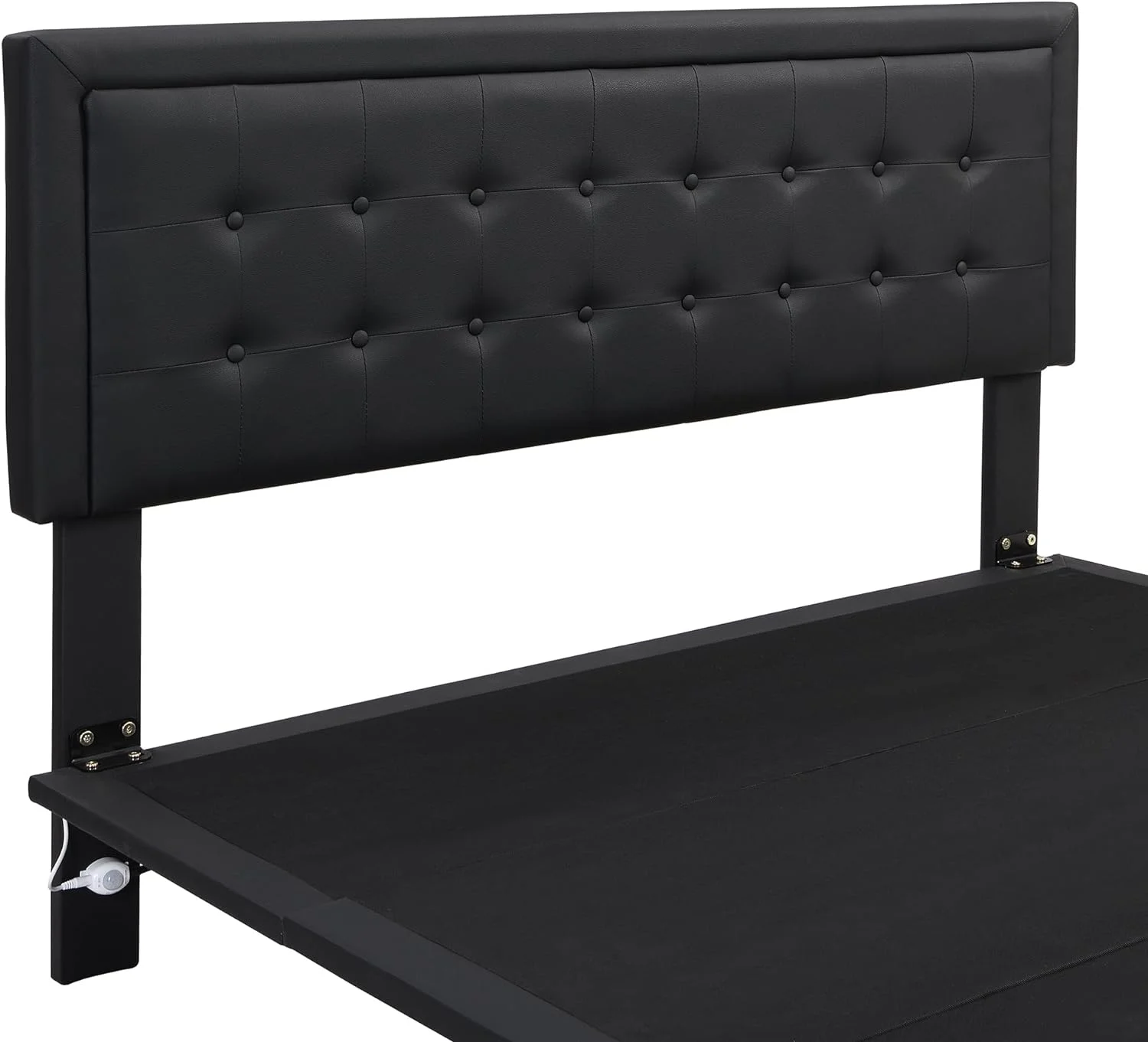 Queen Size Upholstered Bed with Motion Activated Night Lights, Button Tufted Headboard, Solid Wood Floating Platform Bed Frame