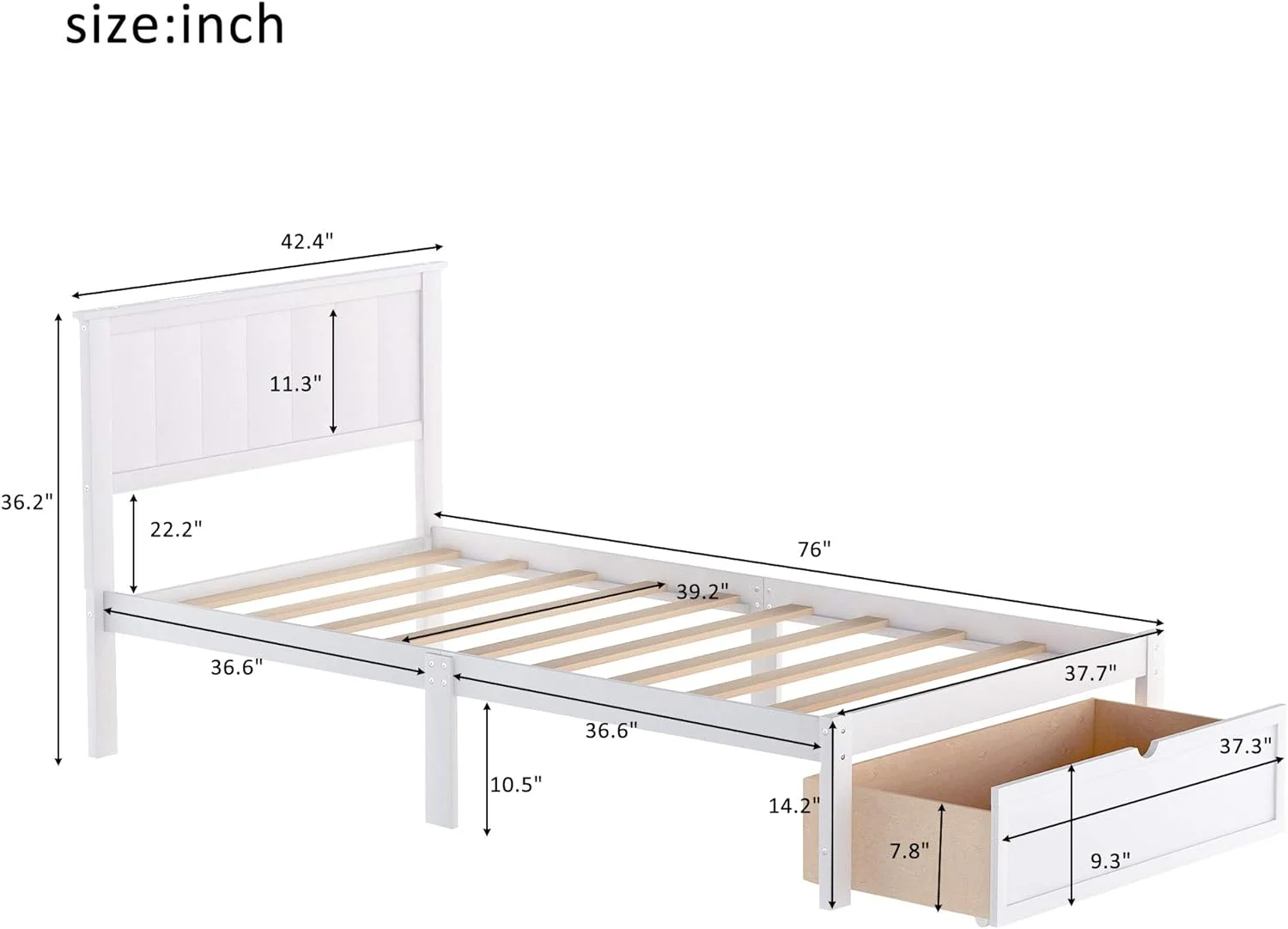 Size Platform Bed, Wood Platform Bed Frame With Storage Drawers, Woode Platform Bed With Headboard For Kids Boys Girls Tees Adults, o Box Sprig eeded, Easy Assembly, White