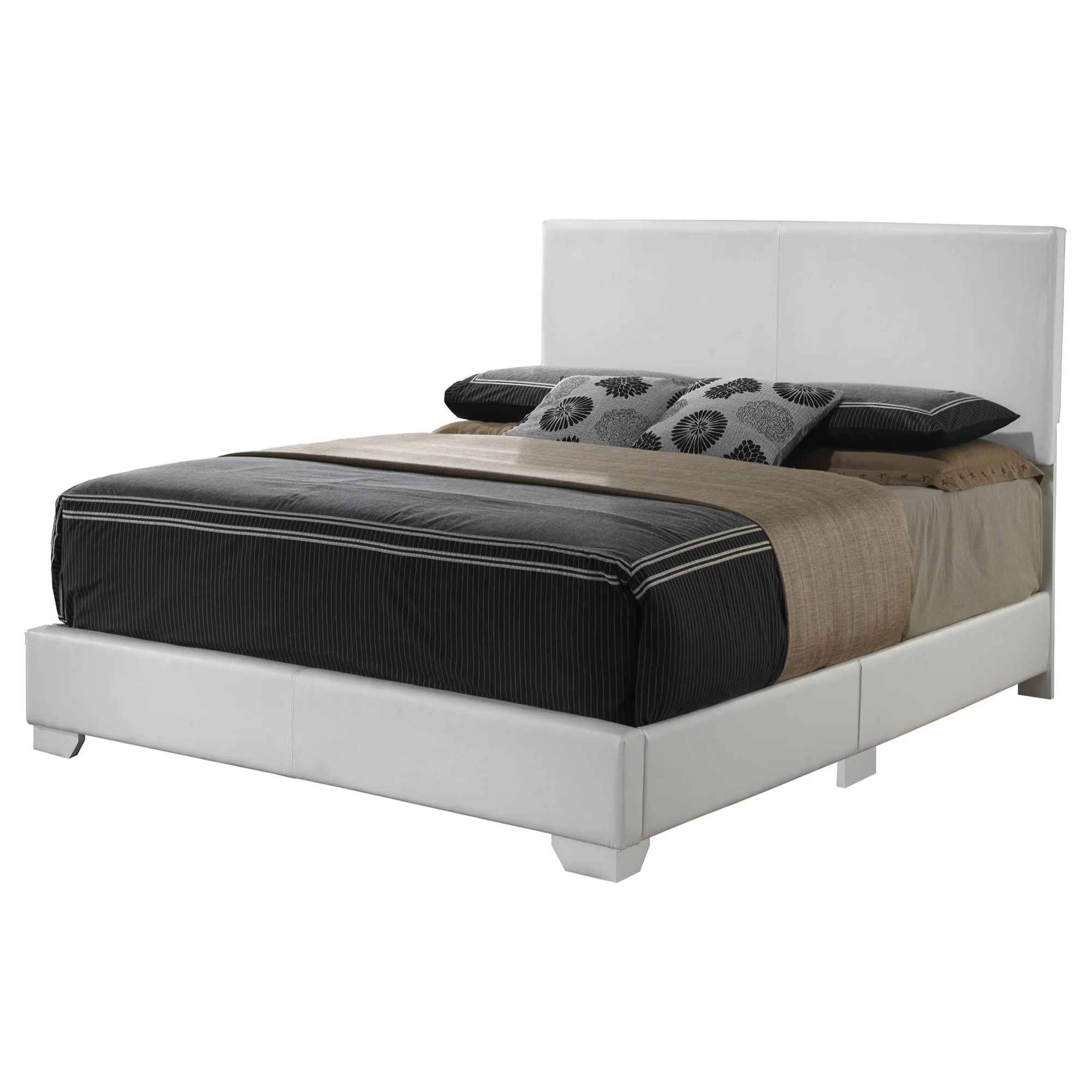 Passion Furniture  Aaron Upholstered Panel Bed, White - Queen Size