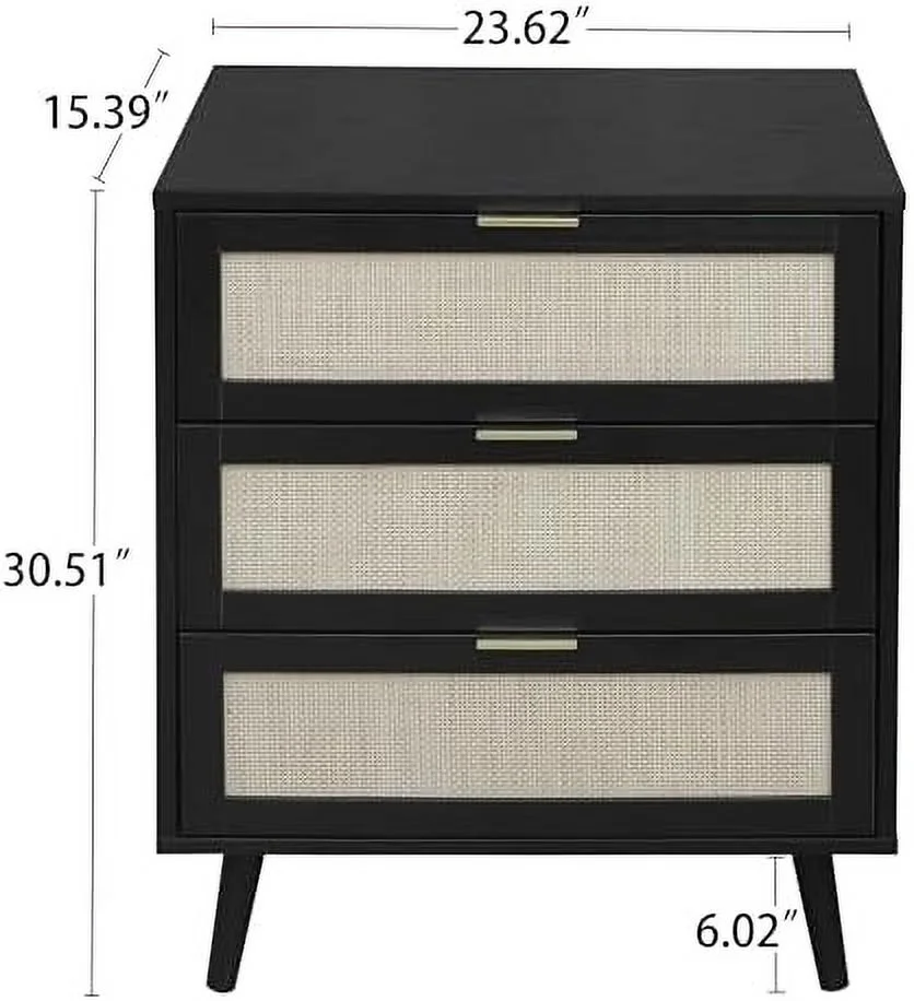 Modern Rattan Dresser Cabinet with 3 Drawers  Natural Nightstand Sofa End Table with 4 Removable Legs  Stable and Durable Dresser Suitable for Bedroom/Living Room