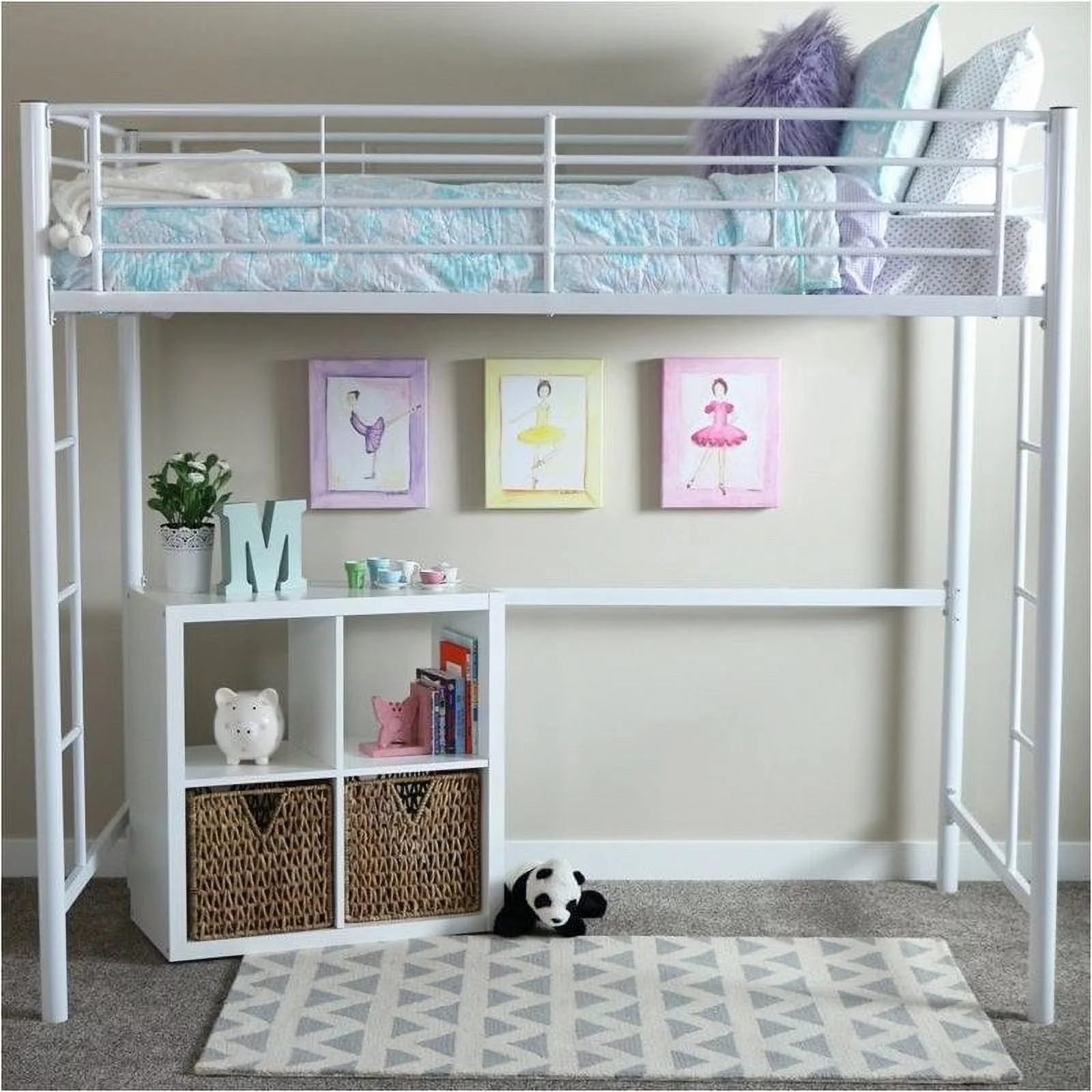 Pemberly Row Metal Twin Loft Bunk Bed in White Finish