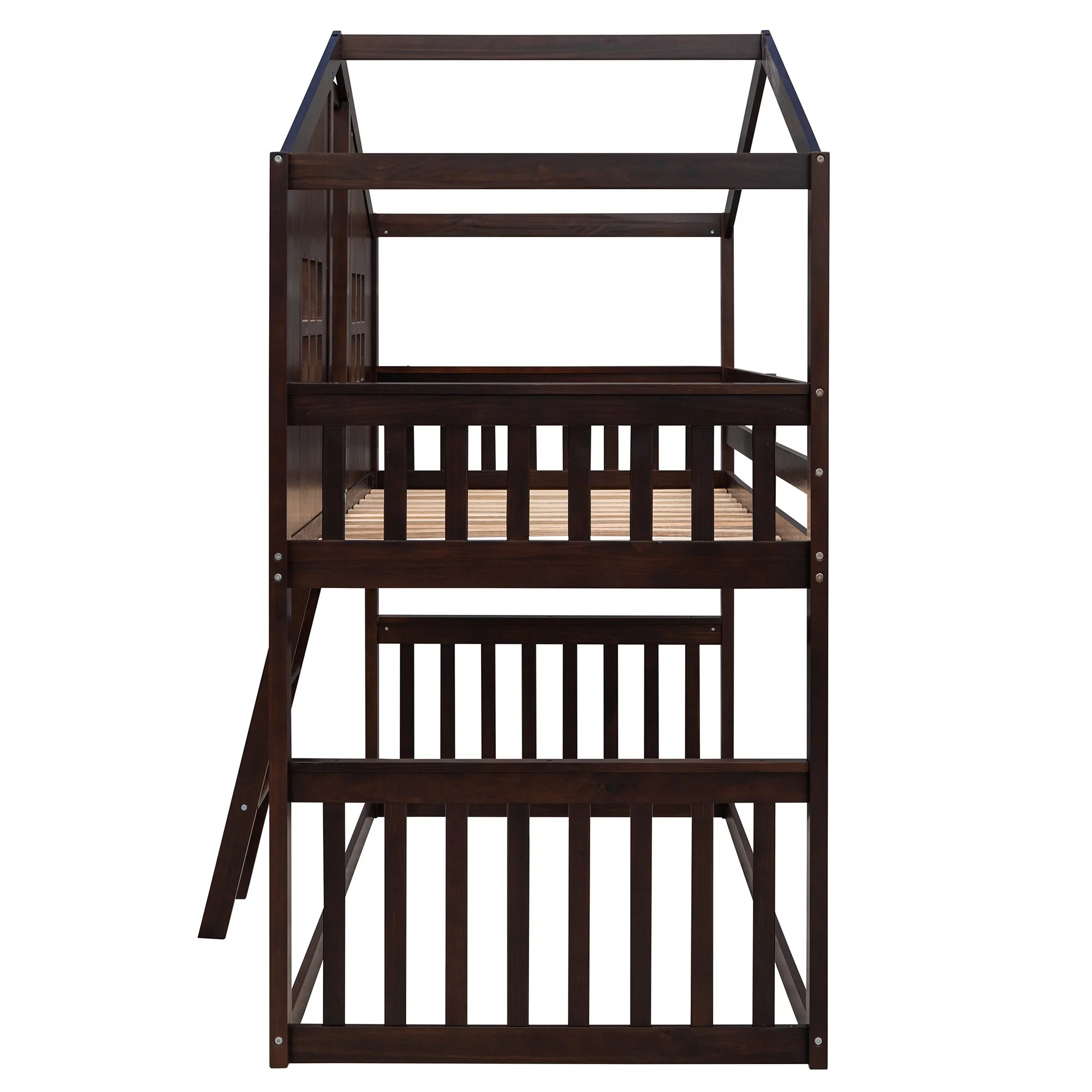 BESTCOSTY Twin Over Twin House Bunk Bed Espresso