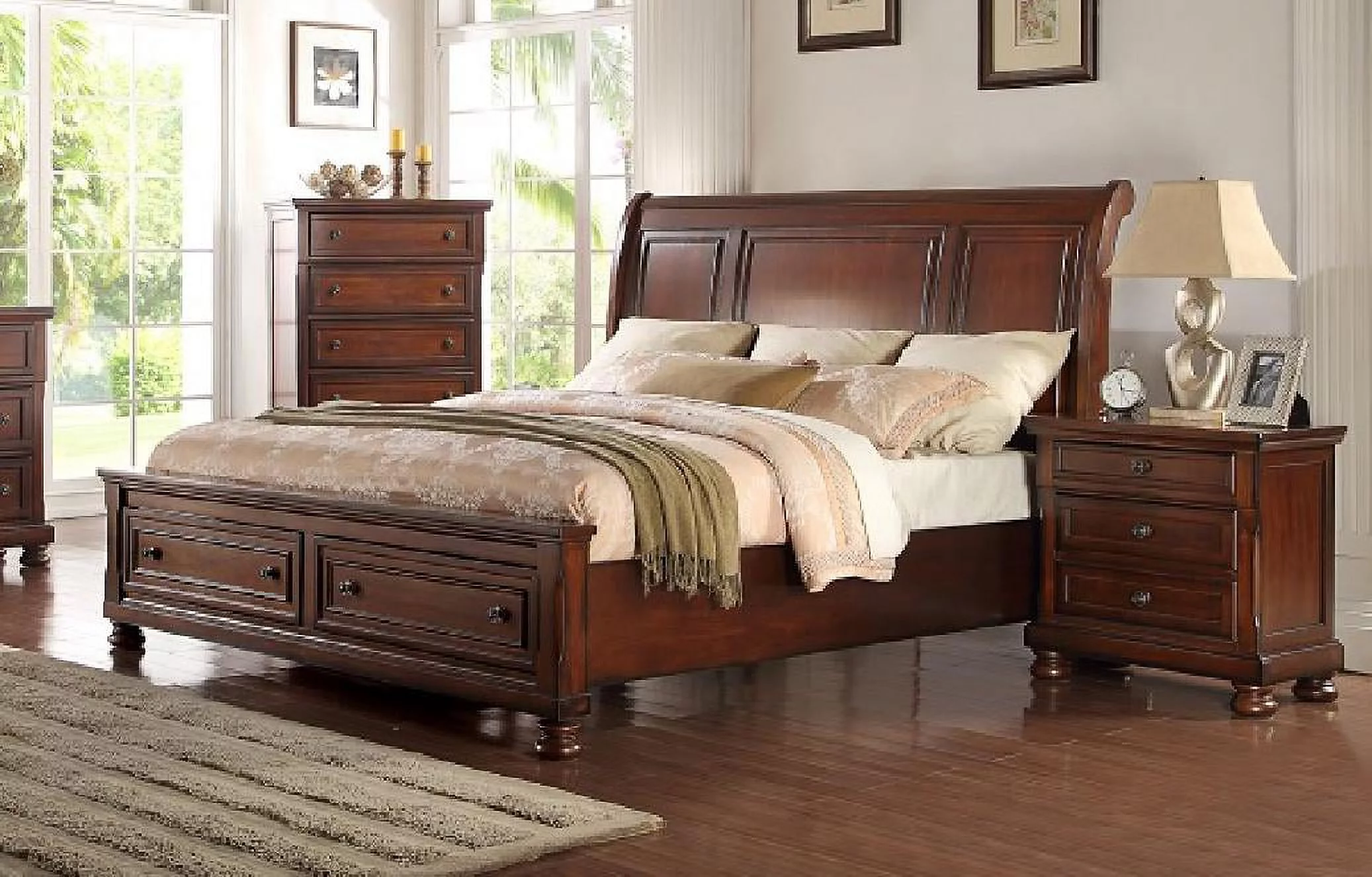 McFerran B608-EK Cherry Wood Finish Eastern King Platform Bedroom Set 5Pcs