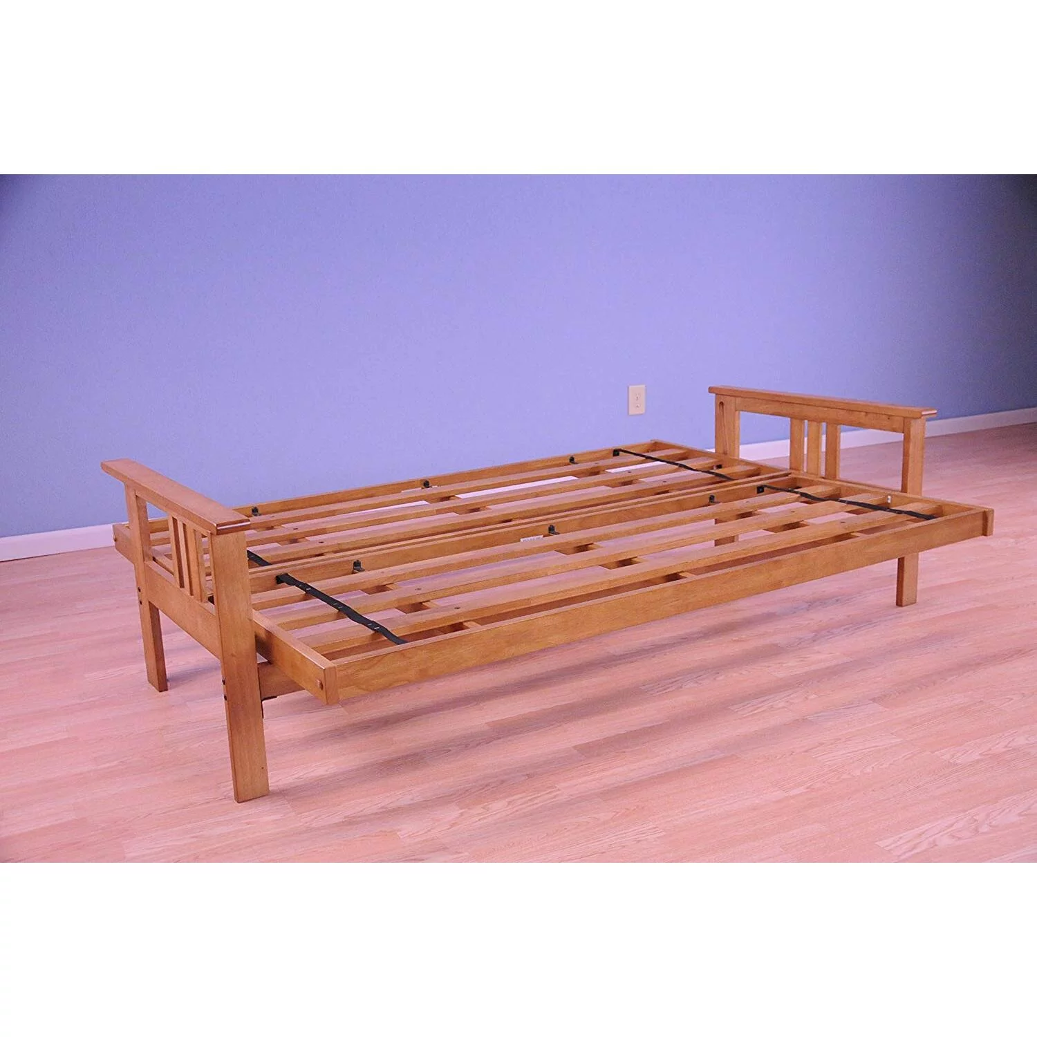 Homestock Earthy Elegance Futon Frame-Butternut Finish-Linen Charcoal Full Size Mattress