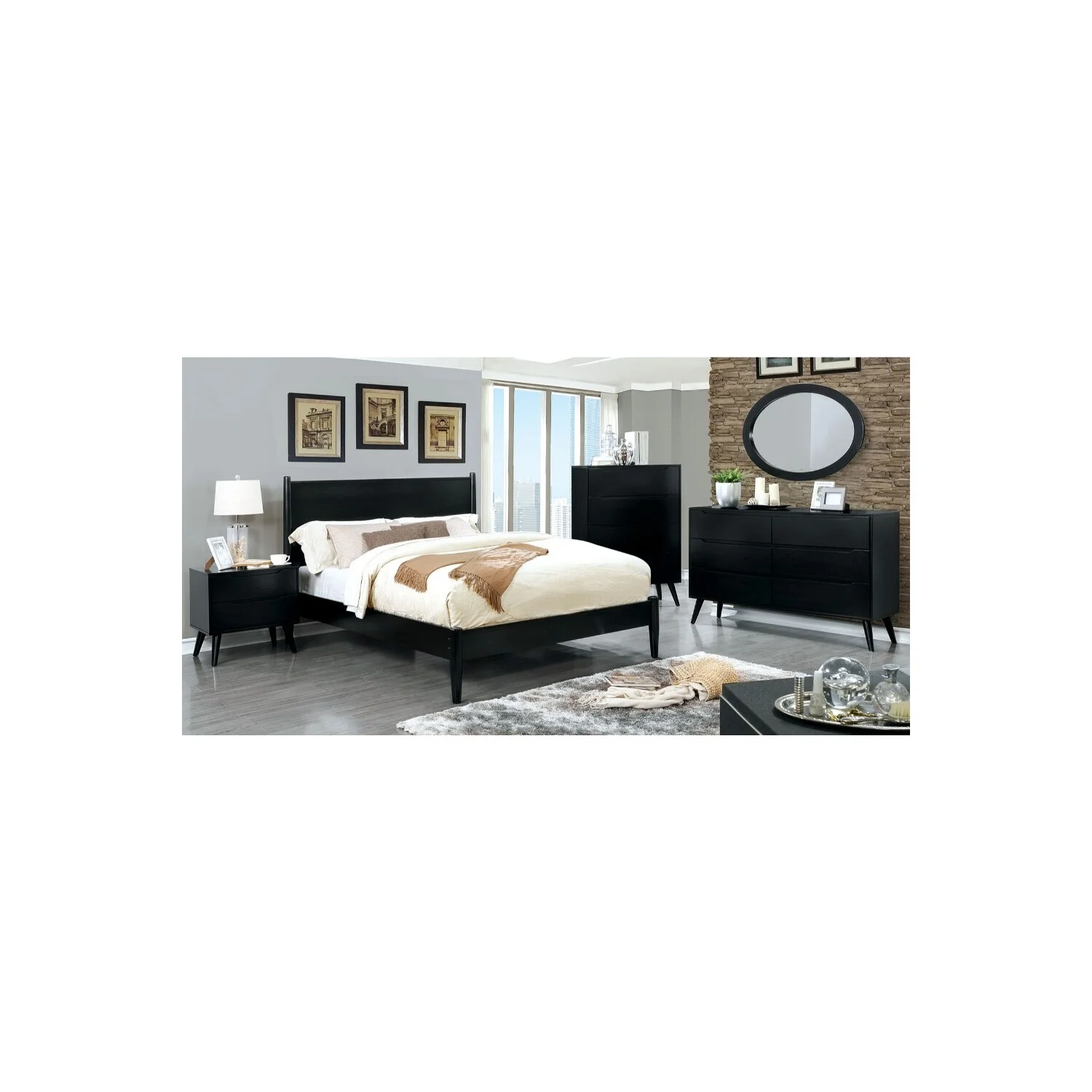 Benzara 4 Drawer Wooden Chest With Round Tapered Legs, Black