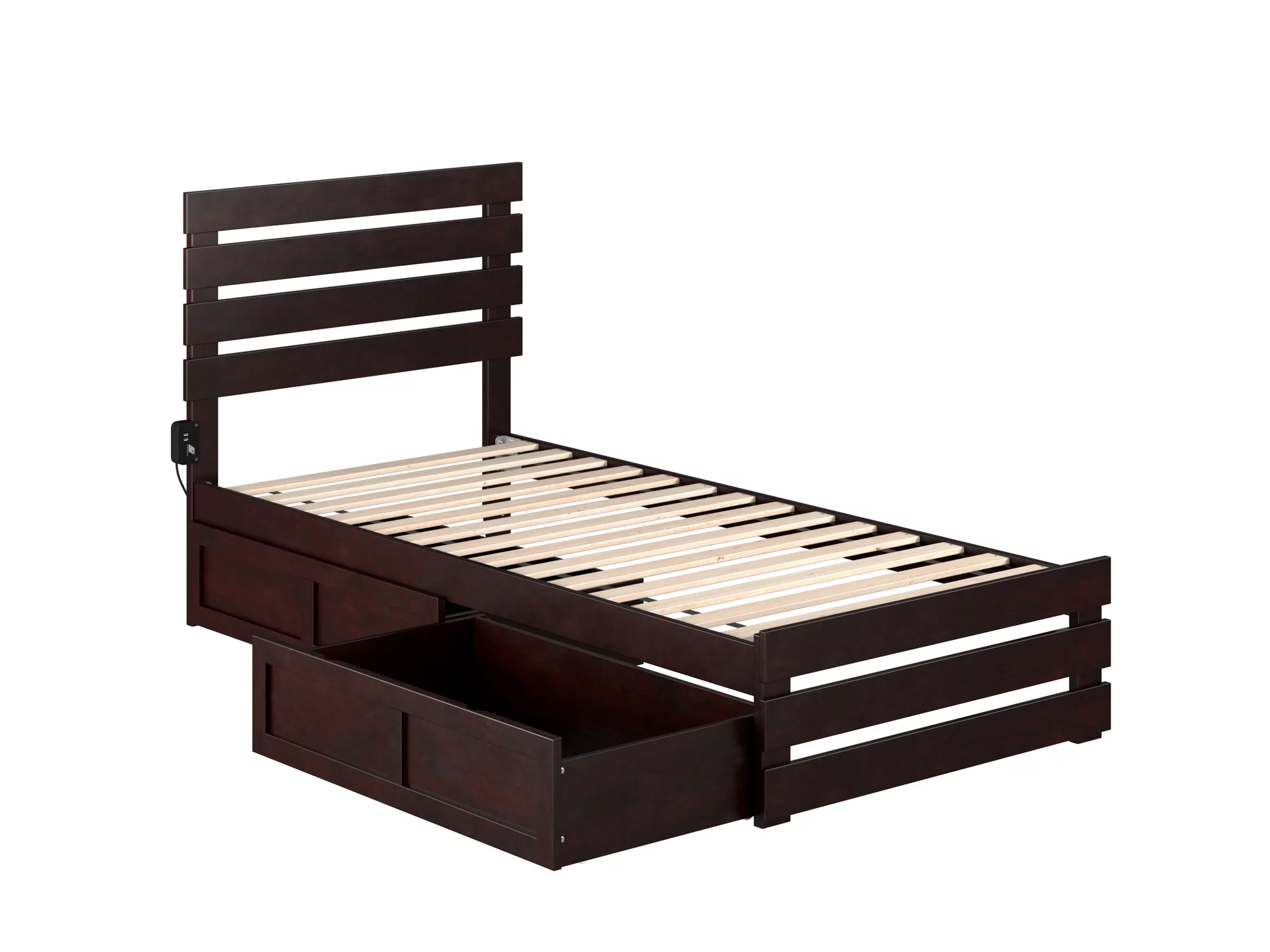 AFI Oxford Twin XL Wood Platform Bed with Headboard Footboard & 2 Storage Drawers Espresso