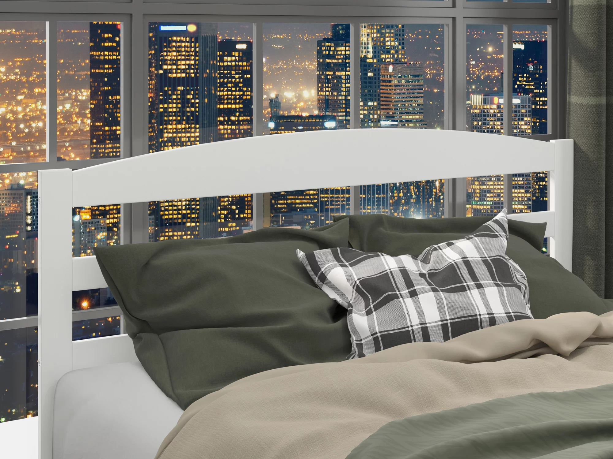 AFI Warren Arched Slatted Wood Headboard with 2 USB Ports, Queen, White