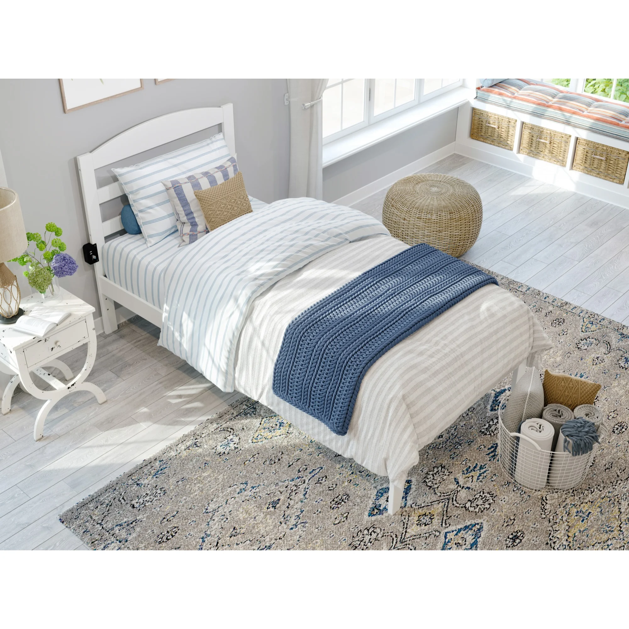 AFI Warren Solid Wood Traditional Twin XL Bed with USB Charger in White