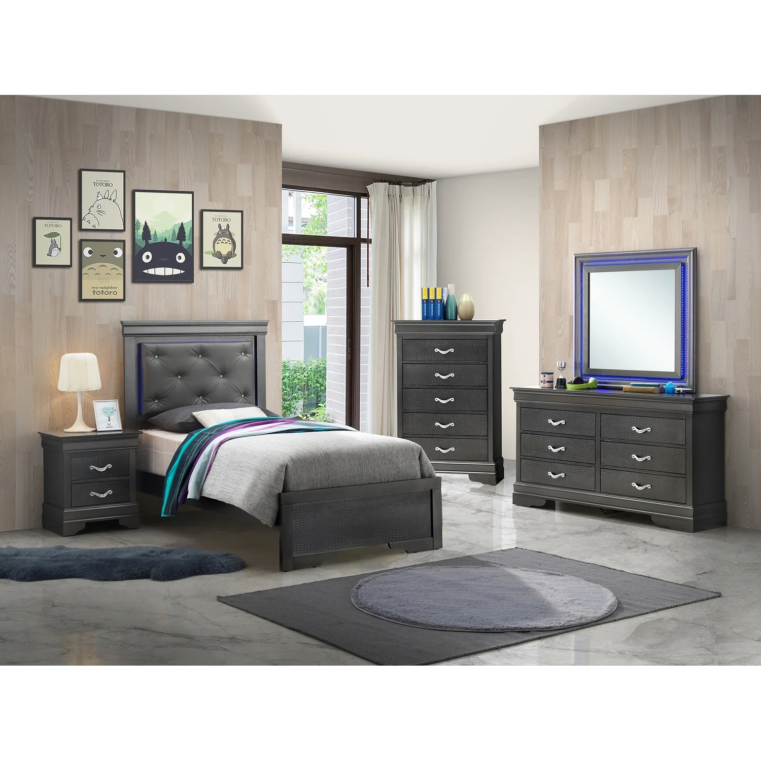 Passion Furniture PF-G6502C-TB3 Lorana Metalic Black Twin Panel Beds
