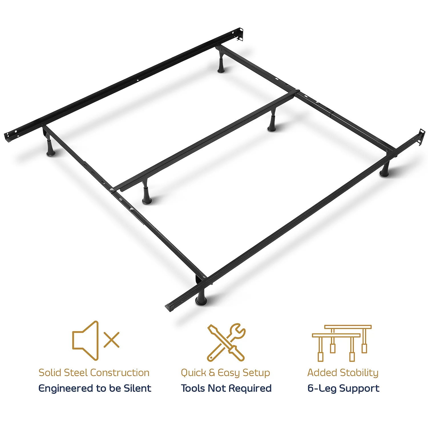 Clara Clark Adjustable Bed Frame Twin to Queen, Heavy Duty Steel Platform Bed Base With 2 Support Legs, Black 5.25”