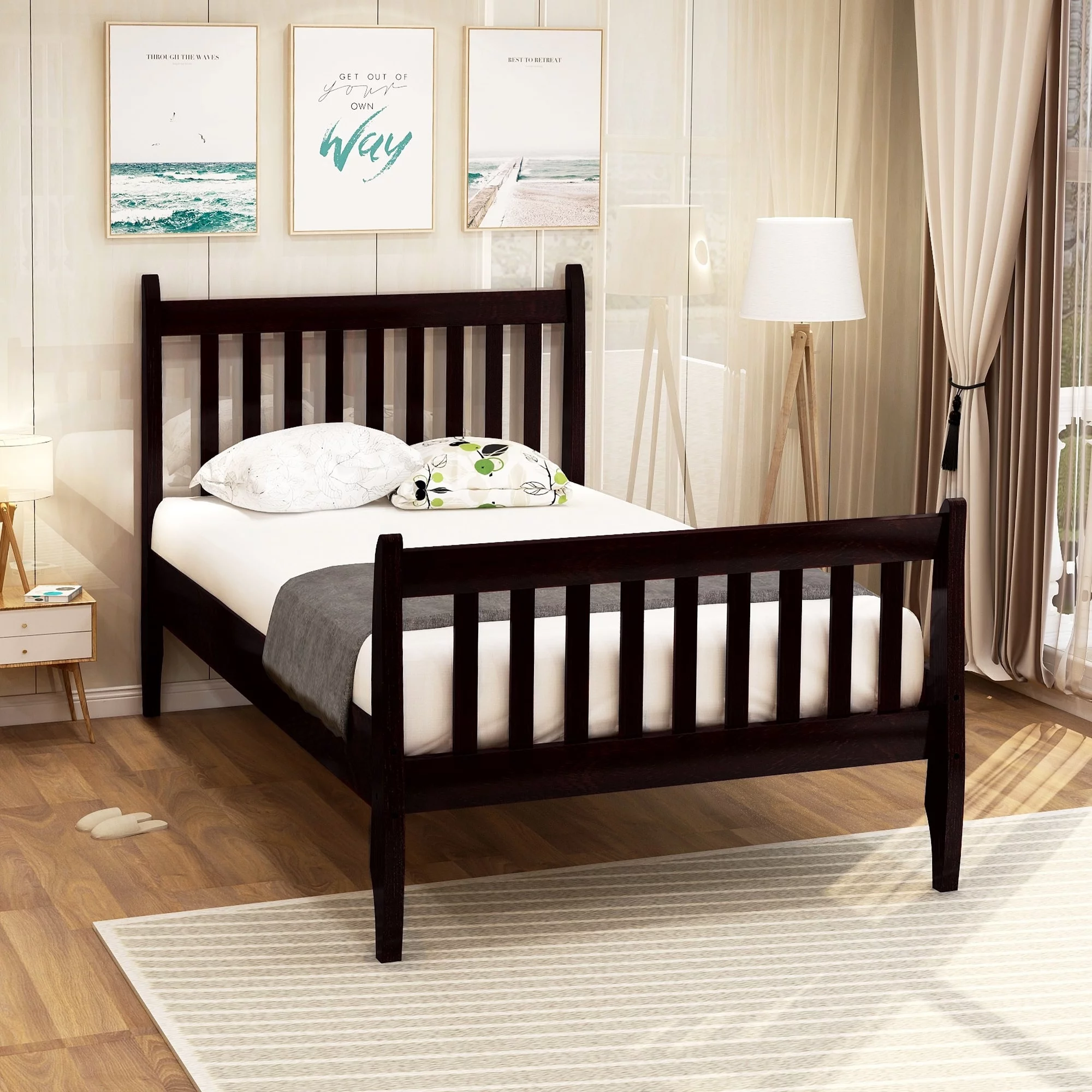Home Adores Emmett Platform Twin Size Bed Frame Brown Espresso