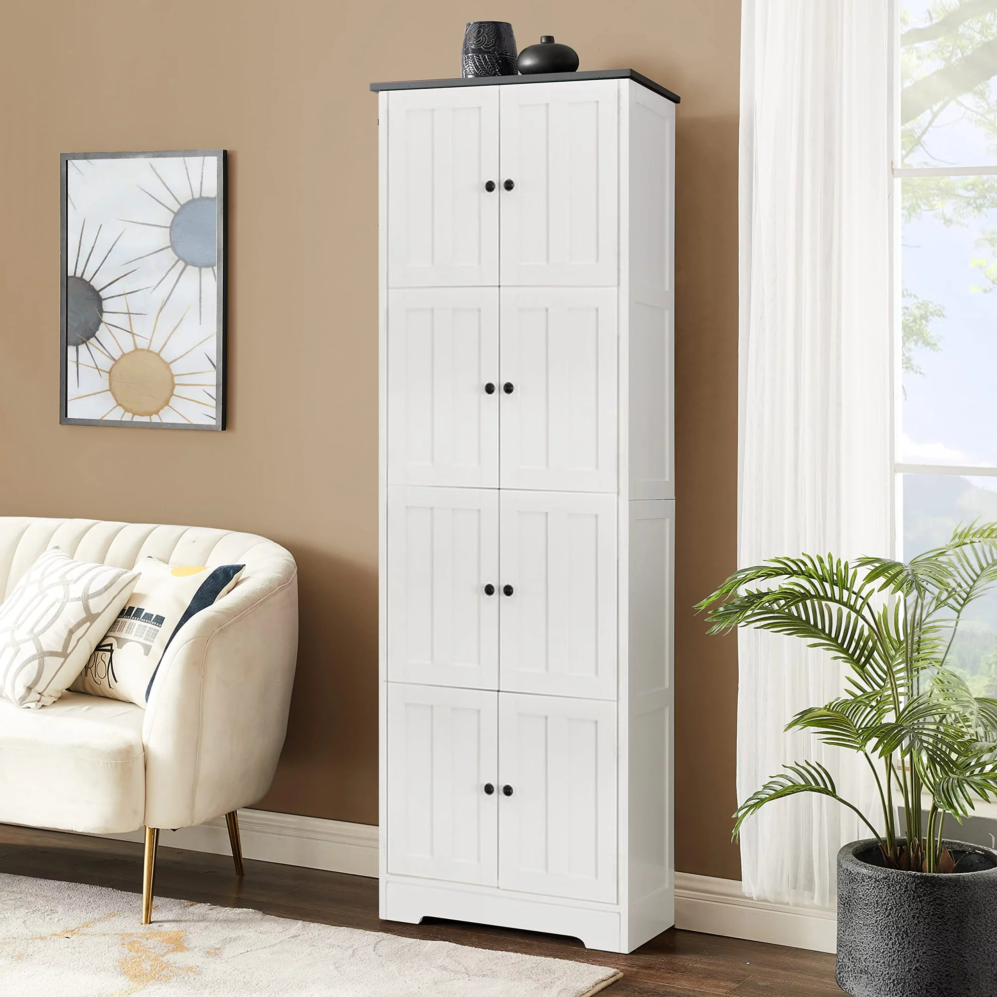 Ufurpie Tall Storage Cabinet with 4 Doors and 4 Shelves,Wall Storage Cabinet for Living Room,Kitchen,Office,Bedroom,Bathroom,White