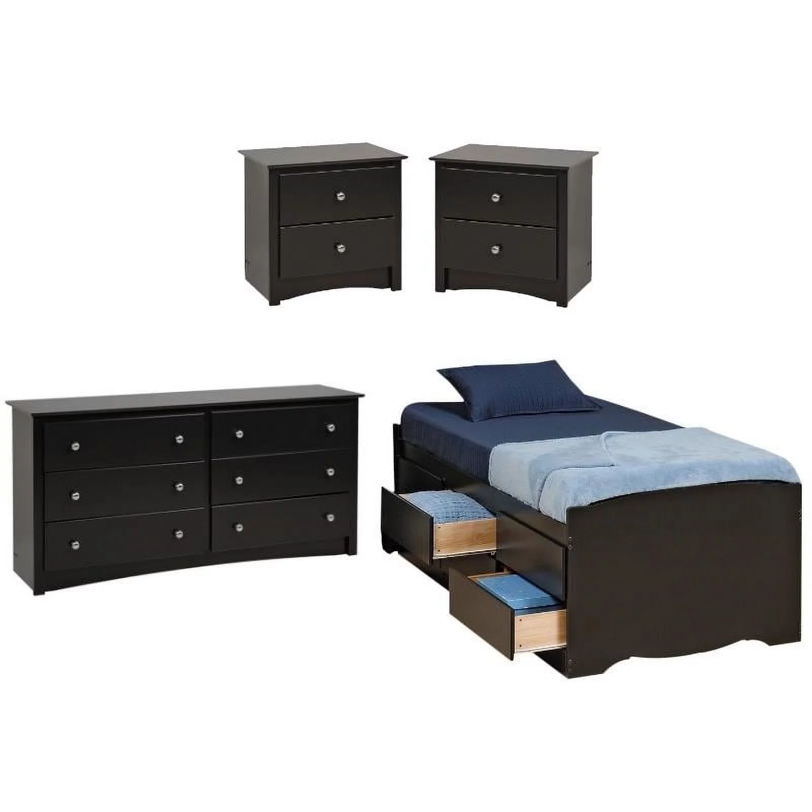 Home Square 4-Piece Set with Tall Twin Storage Double Dresser & 2 Nightstands