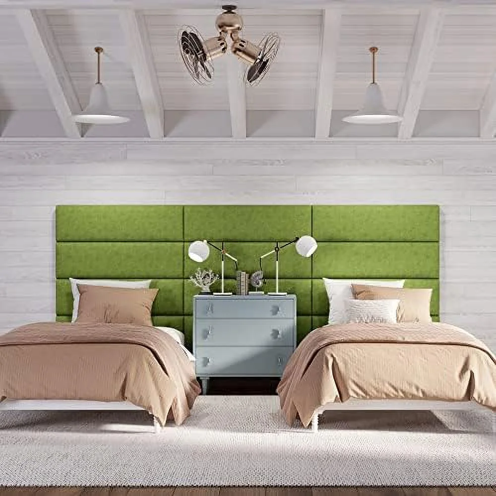 Panelist Modern Padded Headboard - Set Of 4 Fun Color Panels For Kids - , a Green Soft Suede