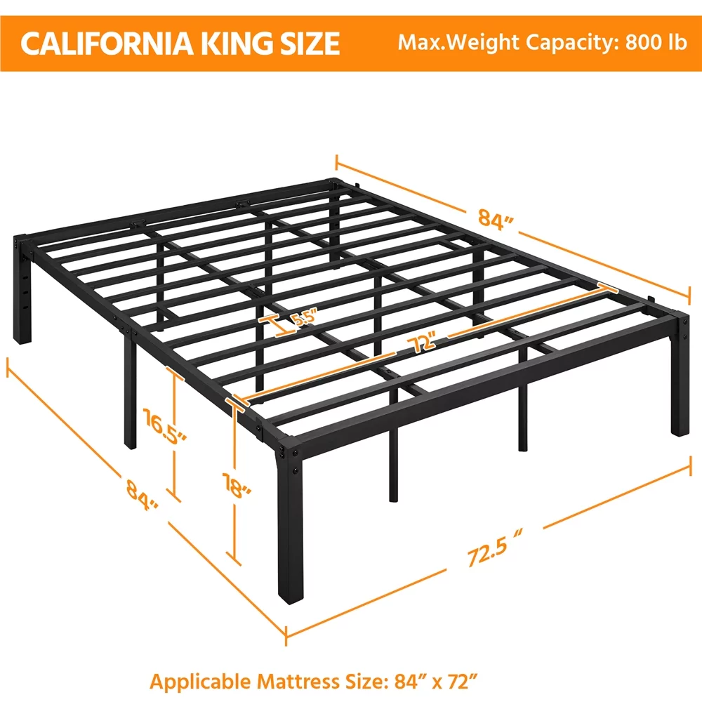 Smile Mart Jasper Metal Platform California King Bed Frame with Heavy Duty Steel Slat Support, Black