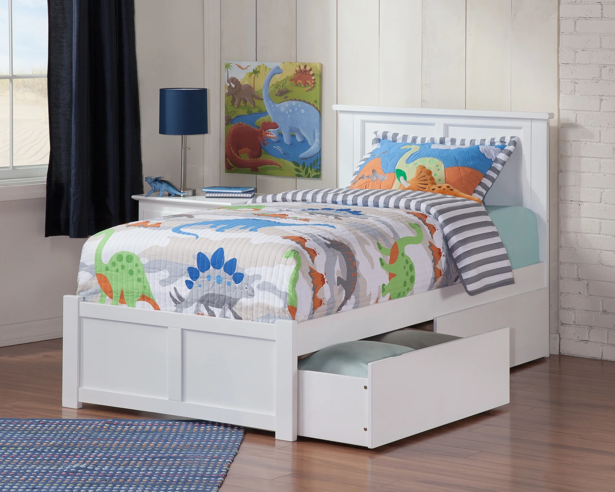 AFI Madison Twin Solid Wood Platform Bed with Footboard & 2 Storage Drawers in White