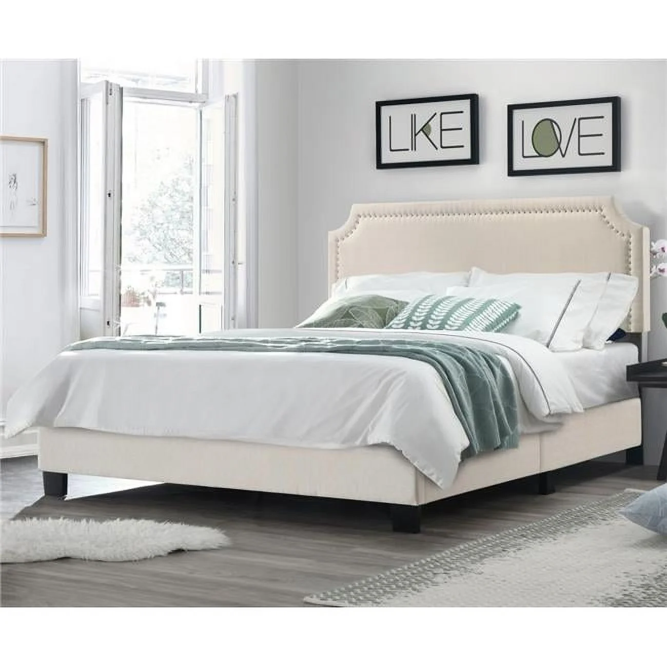 Regal Linen Upholstered Bed, Beige - Twin Size