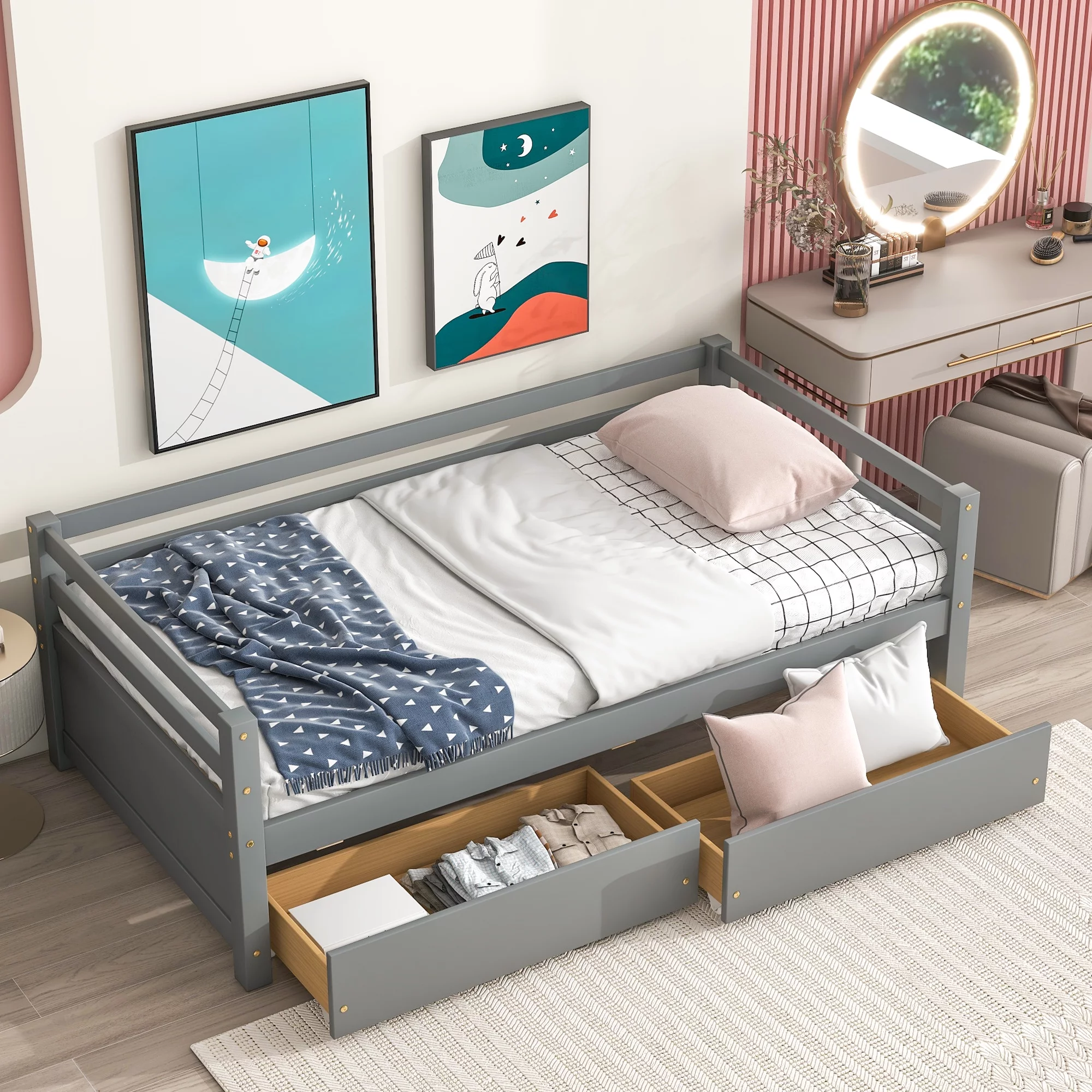 Daybed with two Storage Drawers ,Grey