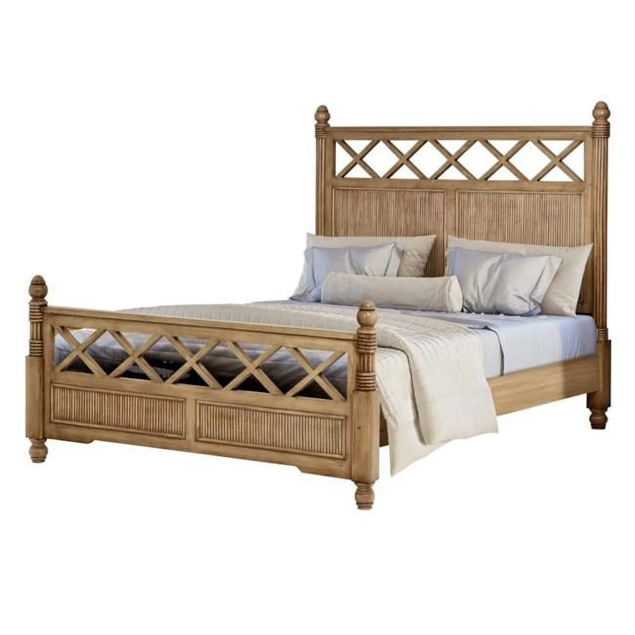 Sea Wind Florida Malibu Coastal Wood Queen Panel Bed in Natural/Brown