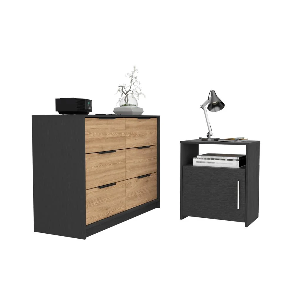 Depot E-Shop Bangor 2 Piece Bedroom Set, Egeo 4 Drawer Dresser + Omaha Nightstand