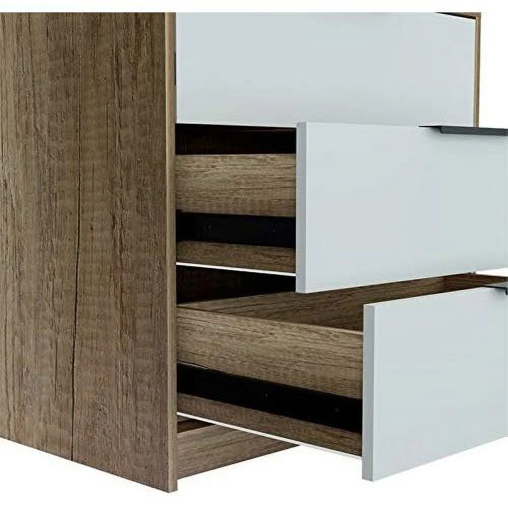 3 Drawer Bedroom Chest Dresser In White & Light Oak