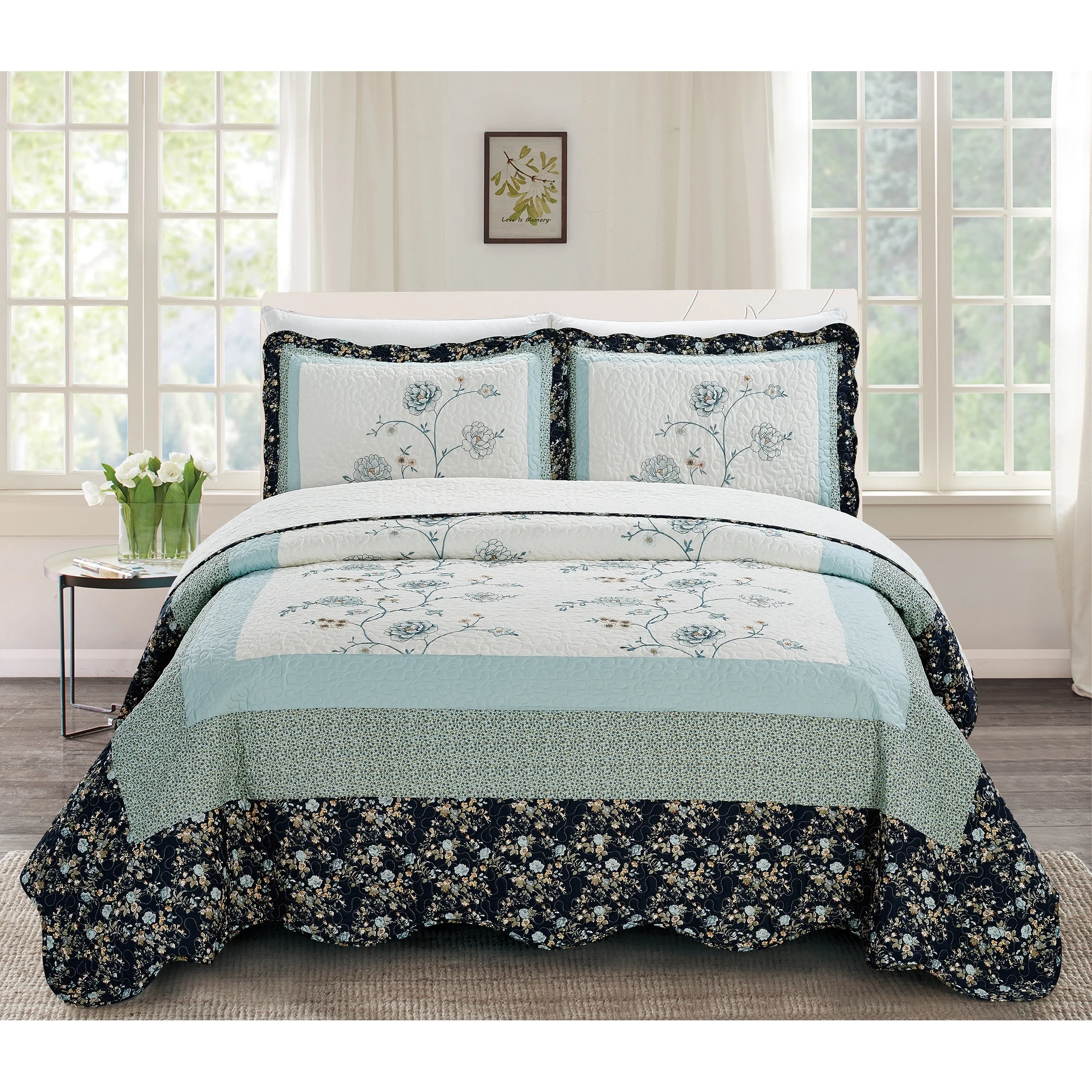 Home Soft Things 3 Piece Dorset Bedspread Set - Blue - Queen (90