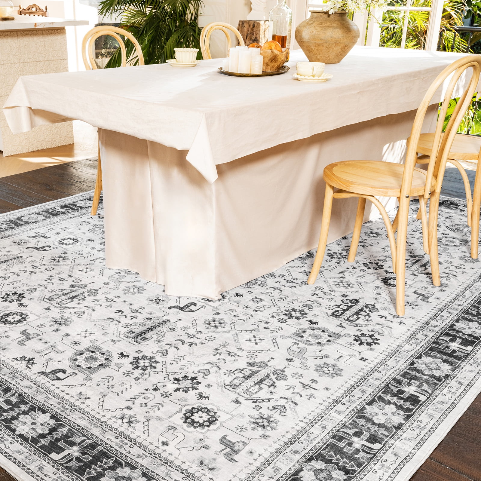 SIXHOME Rugs for Living Room 5'x7' Area Rugs Washable Floor Rugs Soft Distressed Boho Floral Carpet for Bedroom Dining Room Non Slip Indoor Home Decor Gray