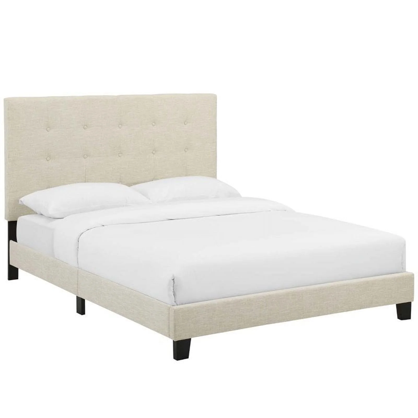 Hawthorne Collections Button Tufted Upholstered Queen Platform Bed in Beige