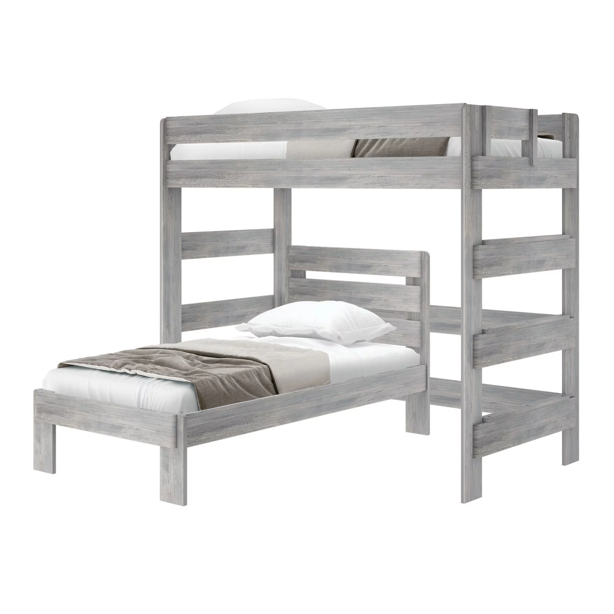Plank+Beam Solid Wood Twin over Twin L-Shaped Bunk Bed for Adults, Driftwood