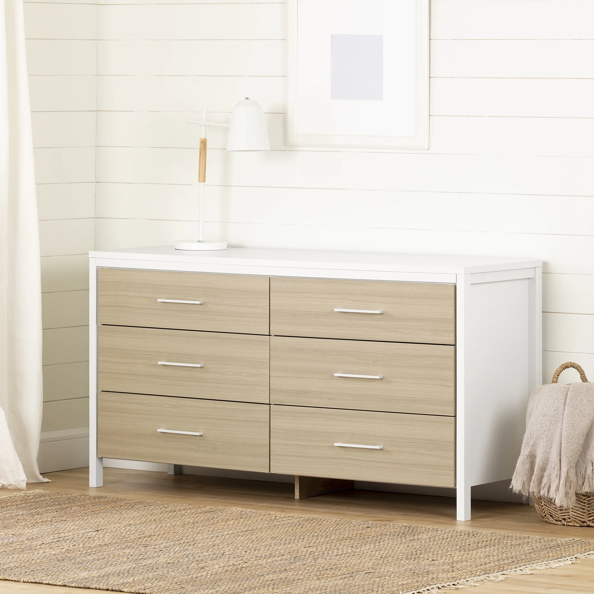 South Shore Munich 6-Drawer Double Dresser  White and Soft Elm