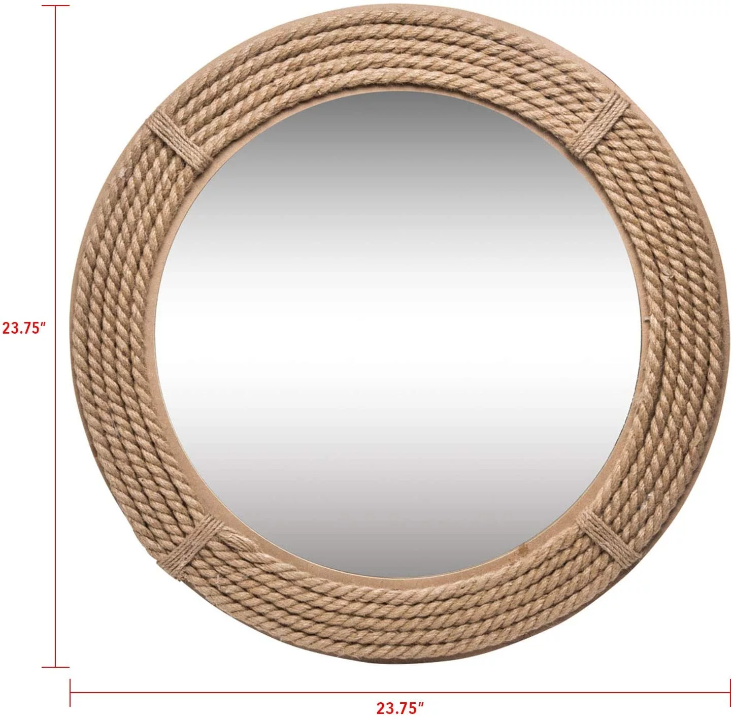 Foreside Home and Garden 23.75 inch Diameter Round Wrapped Rope Wall Mirror, Brown