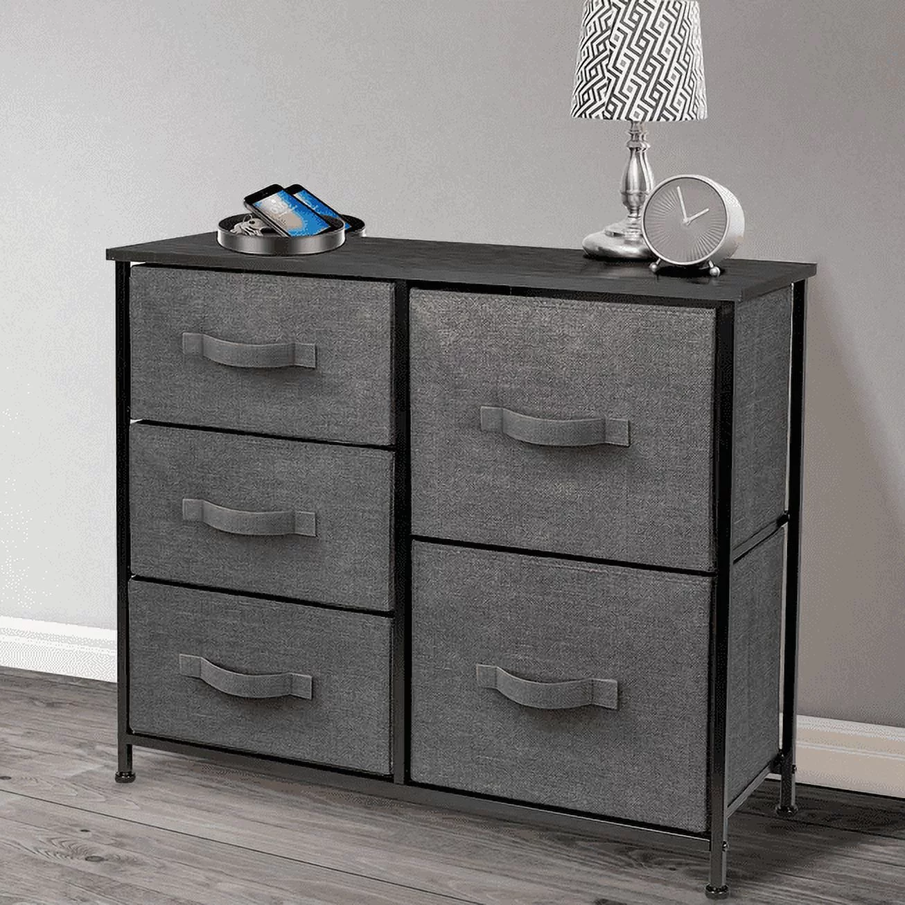 SalonMore Dresser Organizer, Chest of Drawers-5 Dresser for Bedroom w/Easy-Pull Fabric Bins for Bedroom, Hallway, Entryway and Closets