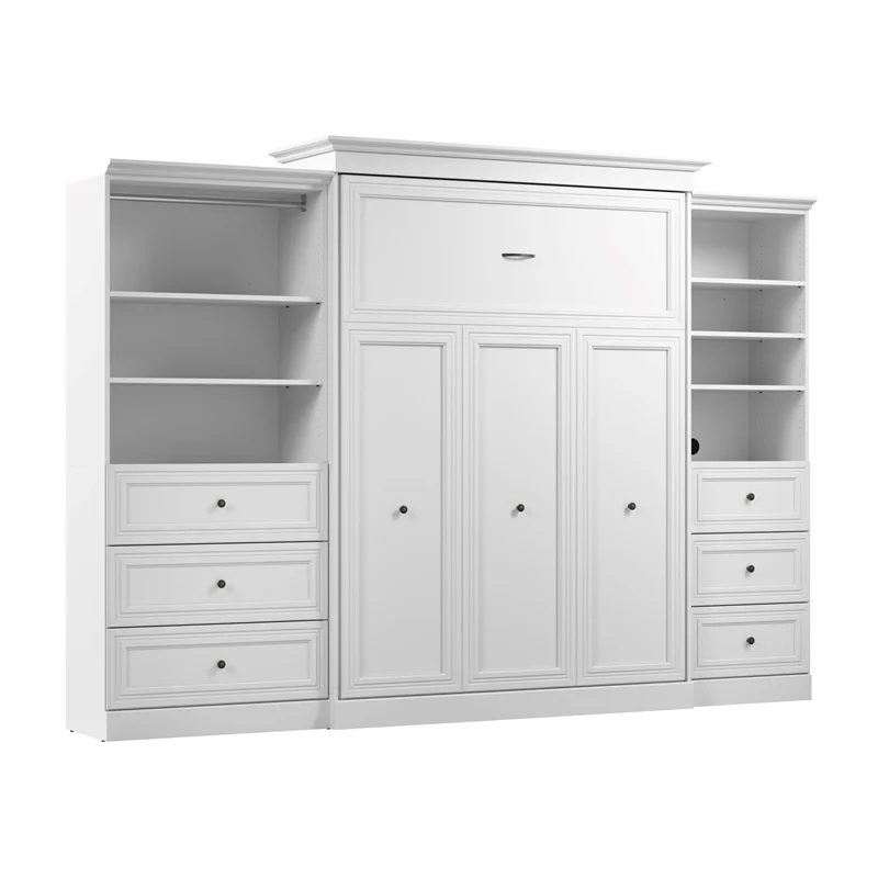 Bestar Versatile Engineered Wood Queen Murphy Bed and Organizers in White