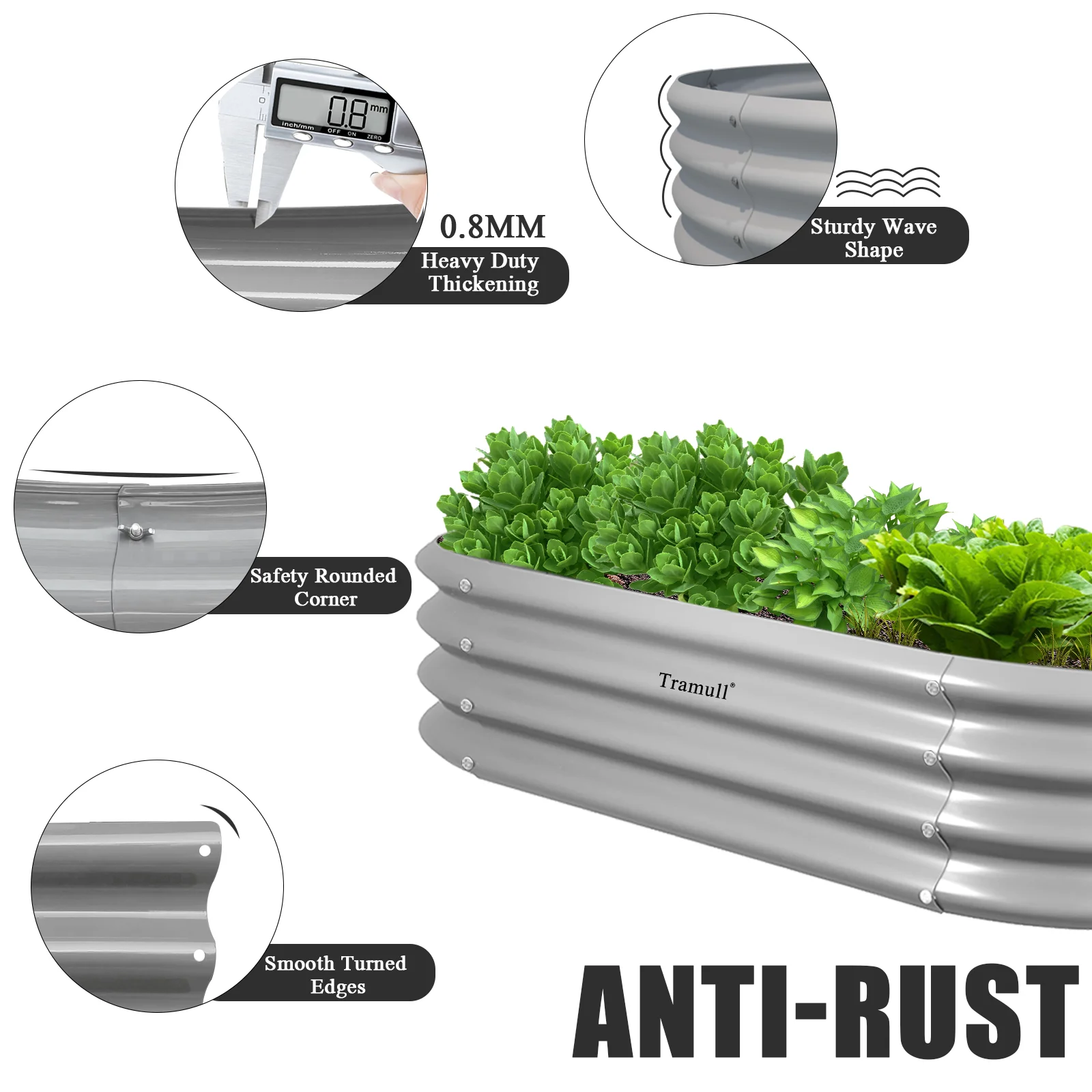 Tramull 2 Pack 4x2x1FT Galvanized Raised Garden Bed Kit Oval Metal Ground Planter Box Outdoor Bottomless Planter Raised Beds for Vegetables Flowers Herbs Fruits, Gray