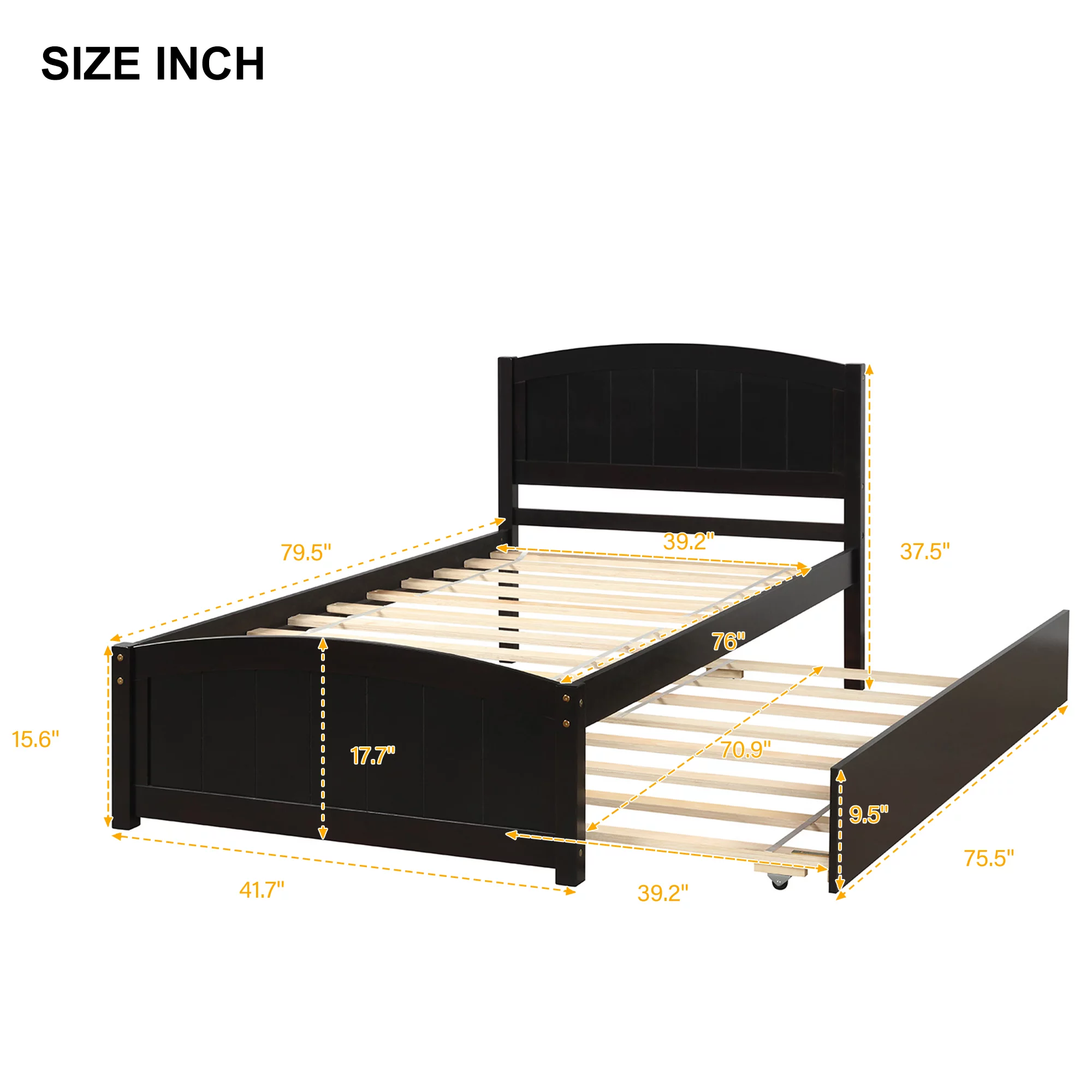 Anself Twin size Platform Bed with Trundle, Espresso