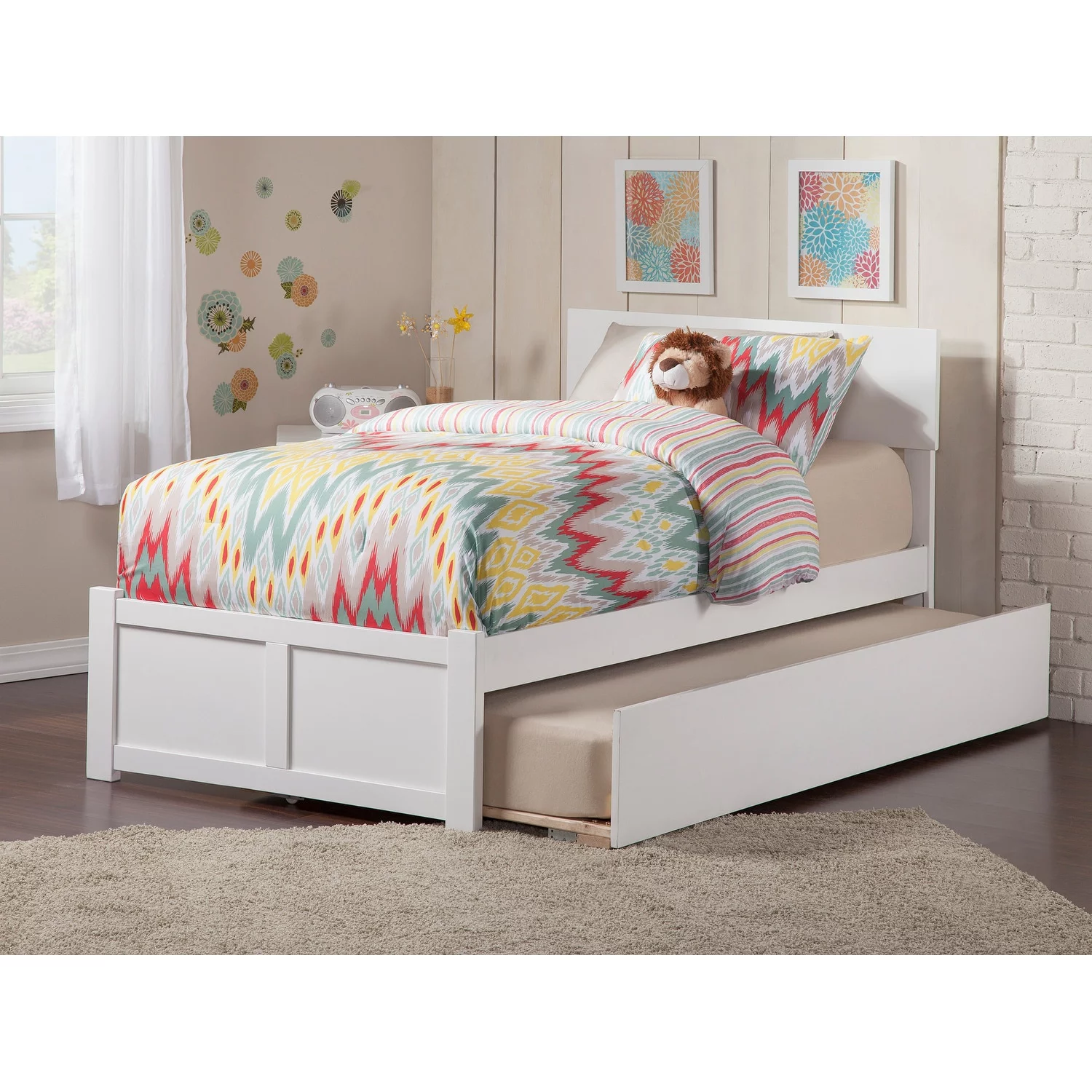 AFI Orlando Platform Bed with Footboard and Twin Trundle Bed White - Twin