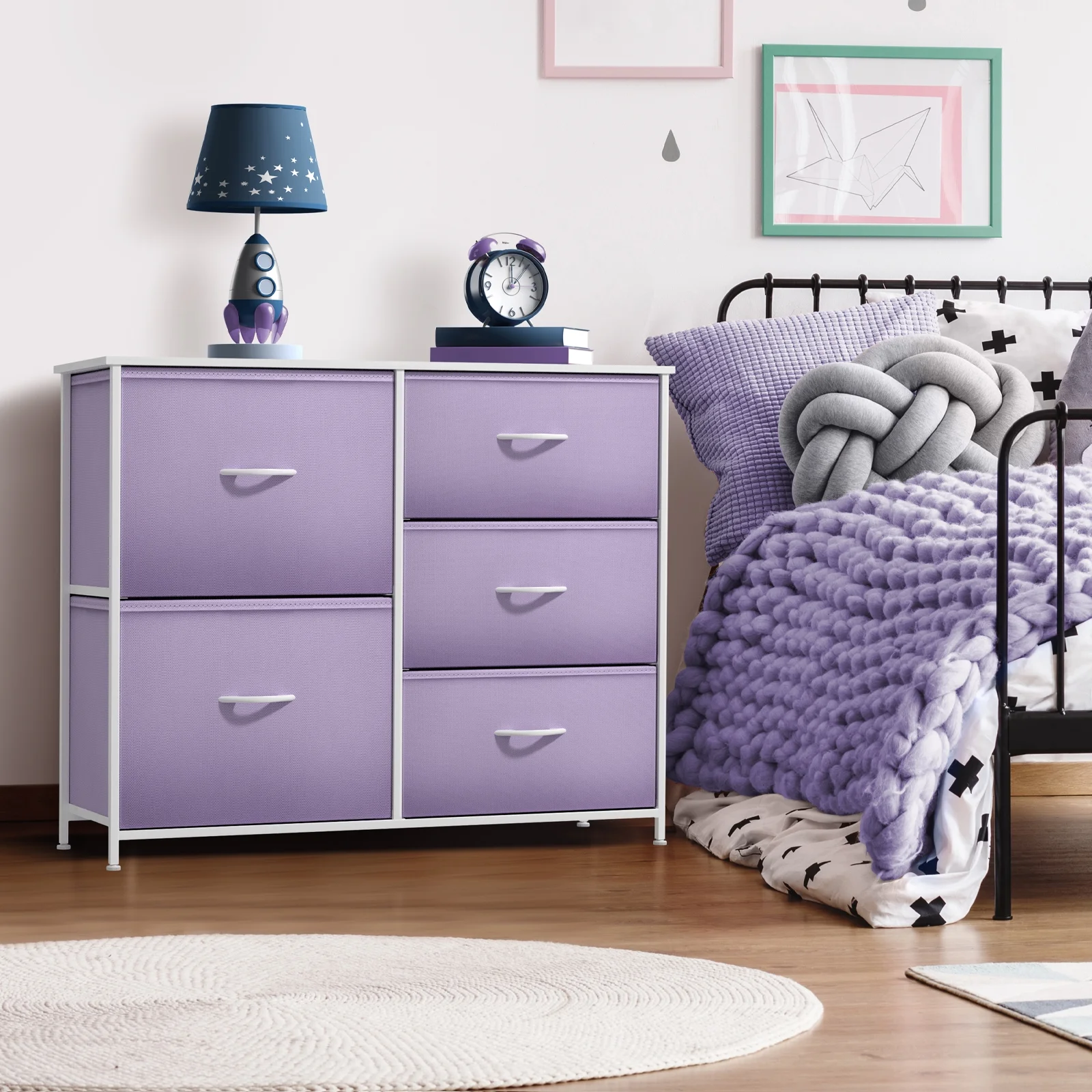 Sorbus 5-Drawer Dresser - Nightstand End Table for Home, Bedroom, Dorm (Pastel Purple)