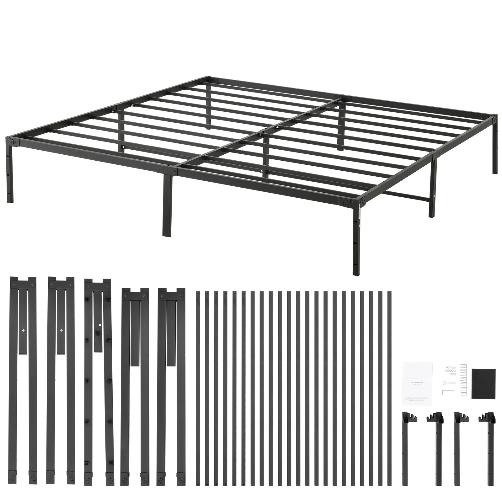 SKYSHALO Metal Bed Frame Platform King Size Bed Frame Noise Free 14 inch 1500 lbs