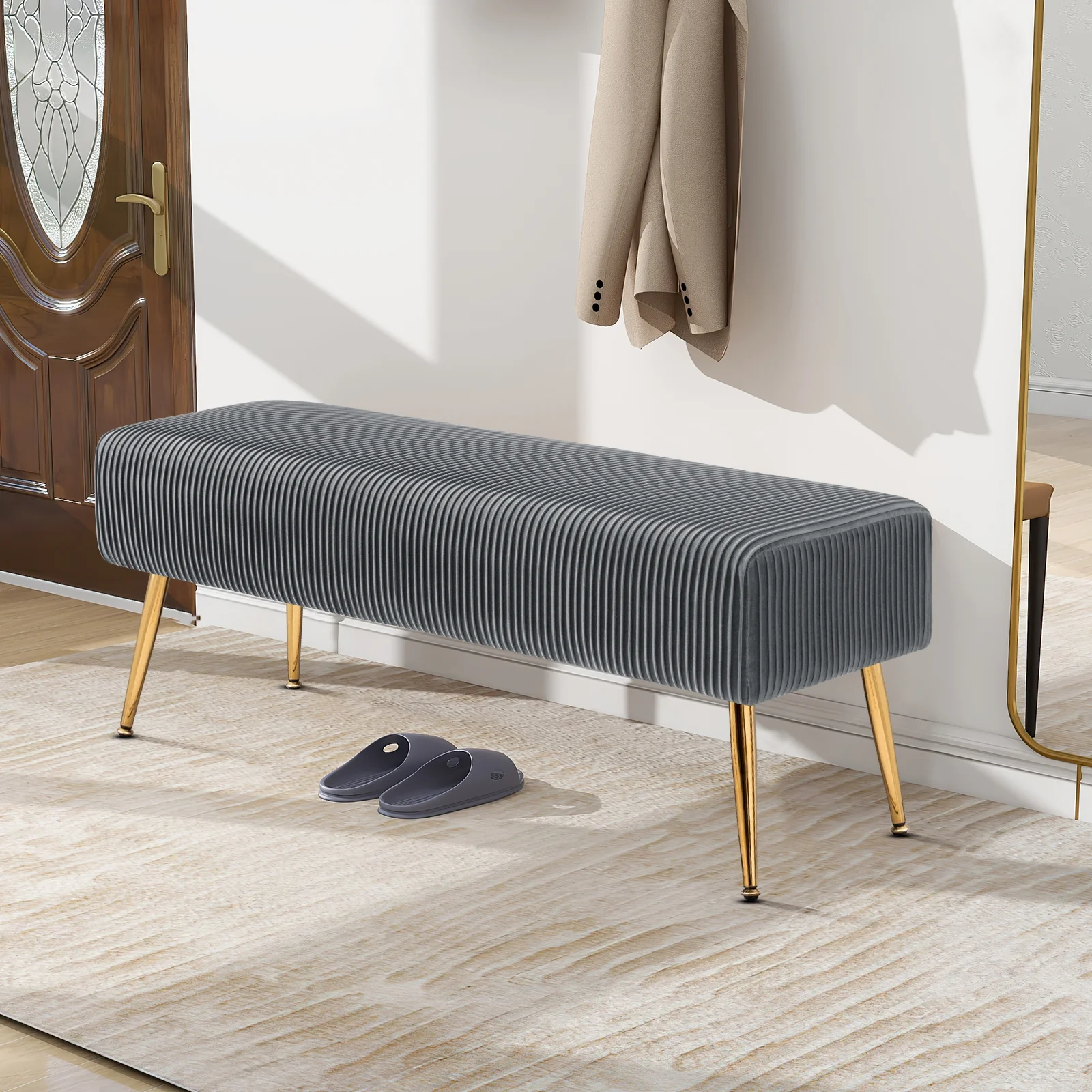 Furniliving Bedroom Bench Modern Entryway Bench Upholstered Ottoman Shoe Bench, Grey