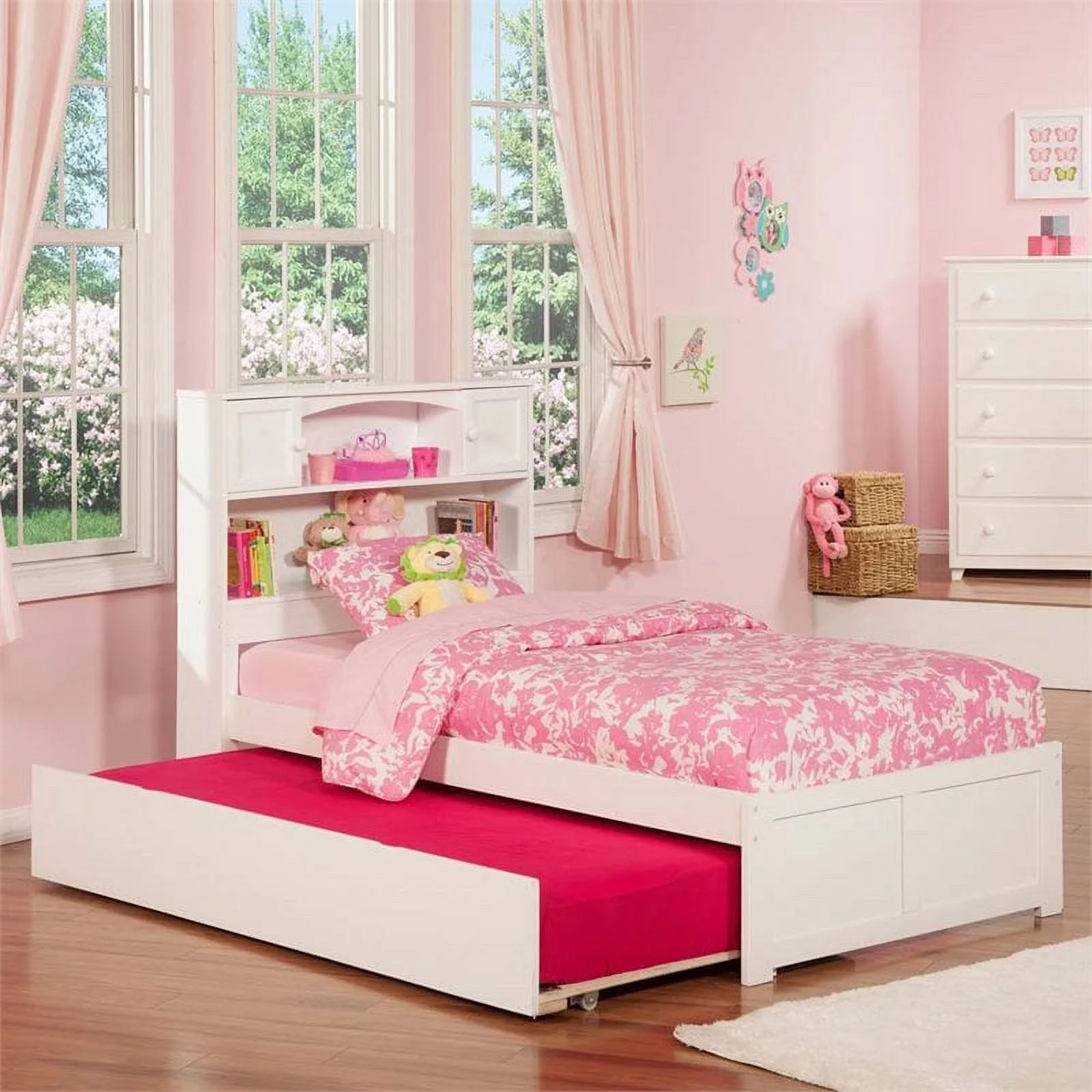Leo & Lacey Transitional Solid Wood Twin Trundle Platform Bed in White