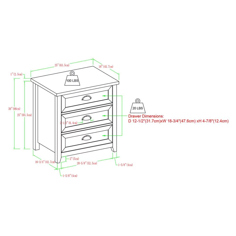 Odette 3 Drawer Framed Bedroom Nightstand Set in Gray Wash