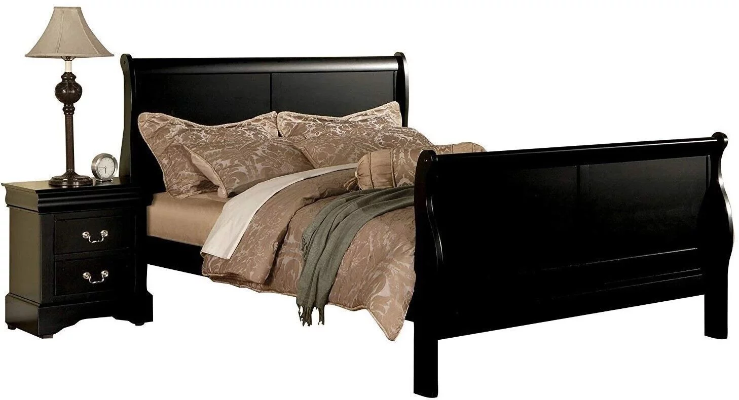 3pc Traditional Louis Phillippe Panel Bed Twin Bedroom 3pc Set 2x Nightstands Black Finish Bedroom Furniture