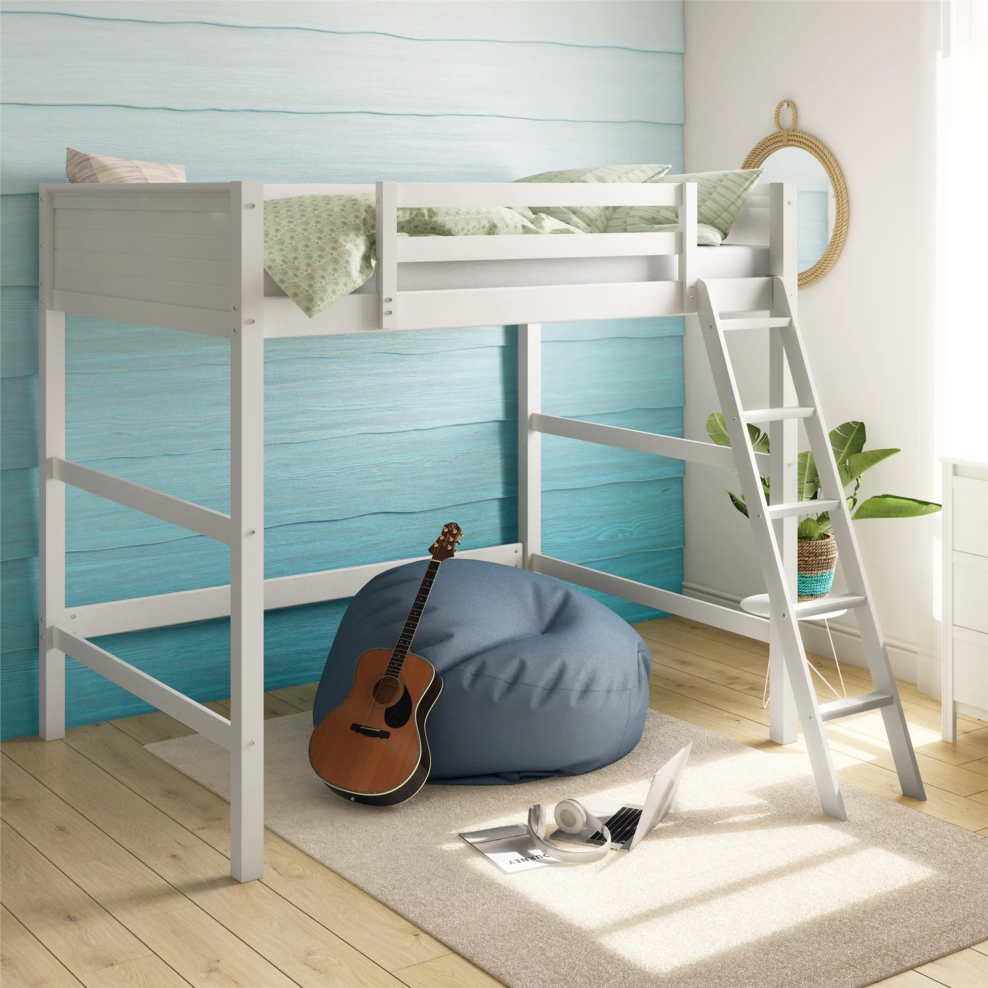 Your Zone Kiarah Full Size Loft Bed with Ladder, White