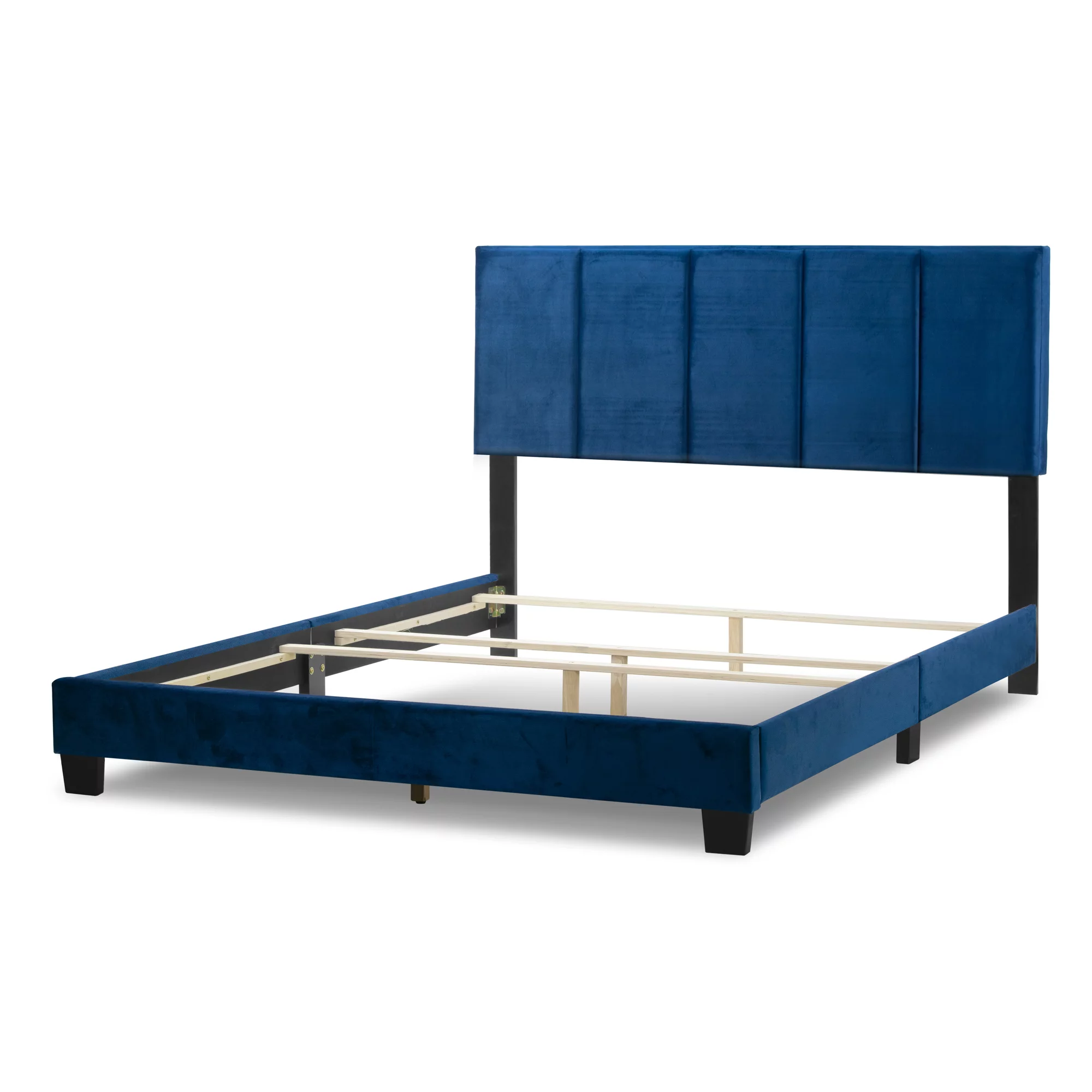 Glamour Home Arty Fabric Queen Bed with Line Stitching Tufting in Blue