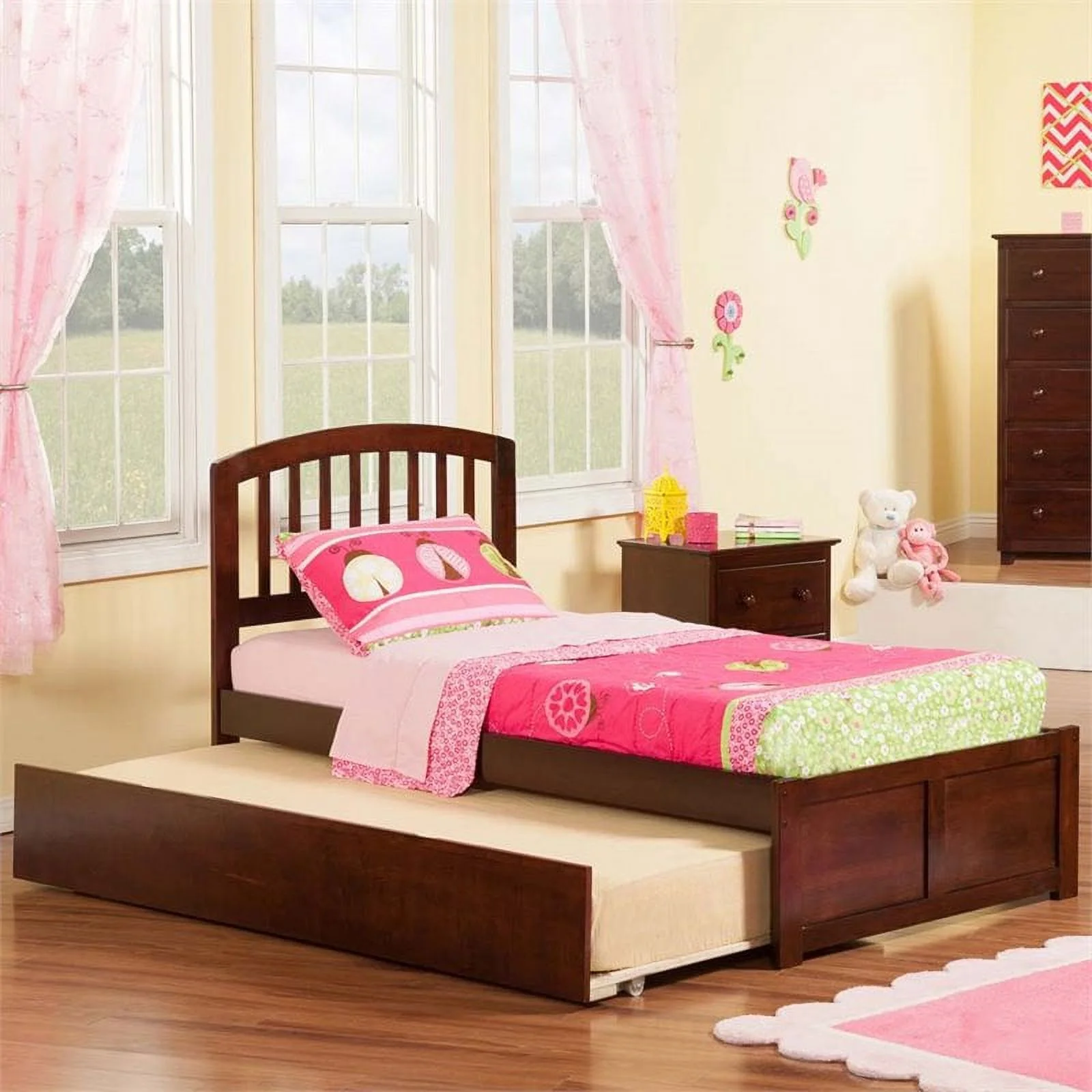 Leo & Lacey Urban Twin Trundle Platform Bed in Walnut