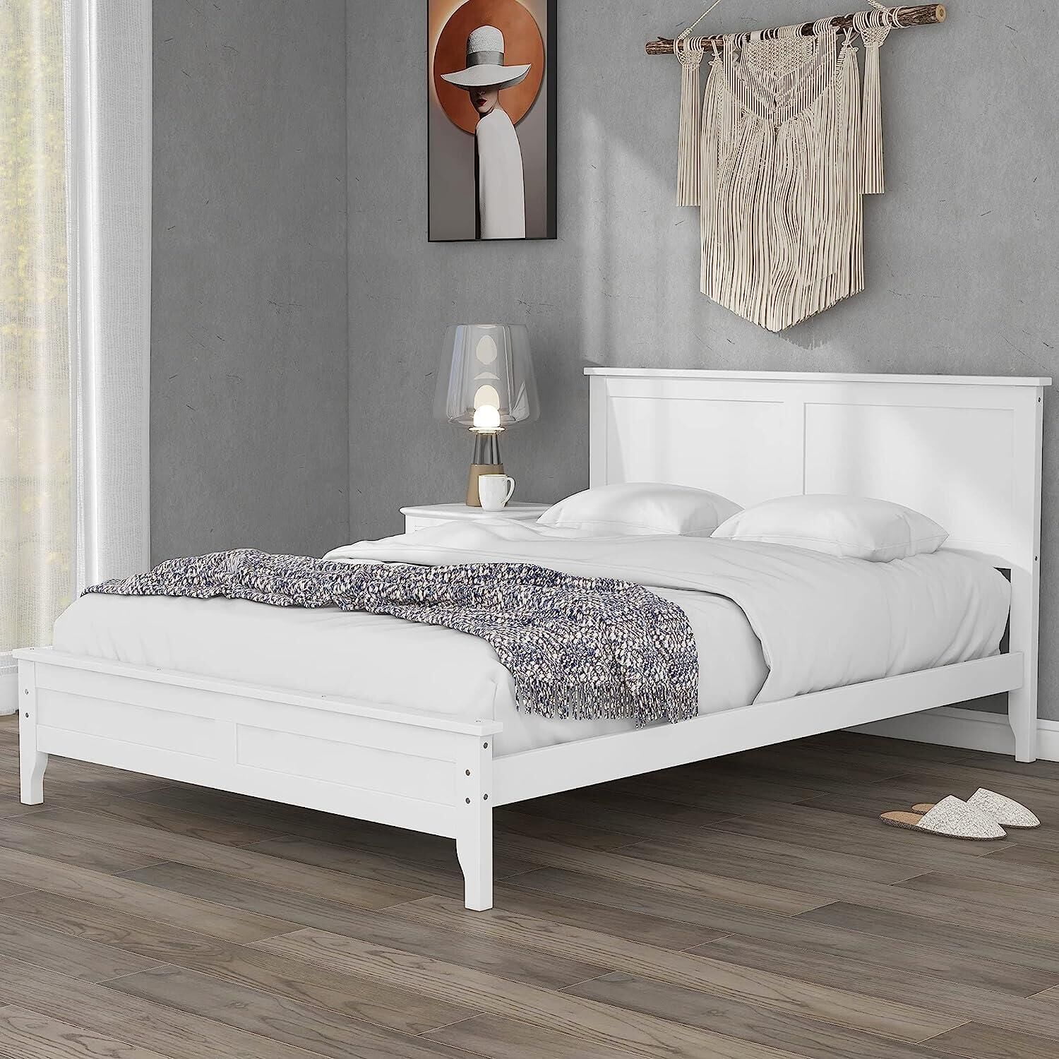 Bellemave Modern Full Size Platform Bed Frame with Headboard for kids, Teens, Adults, No Box Spring Needed (White)