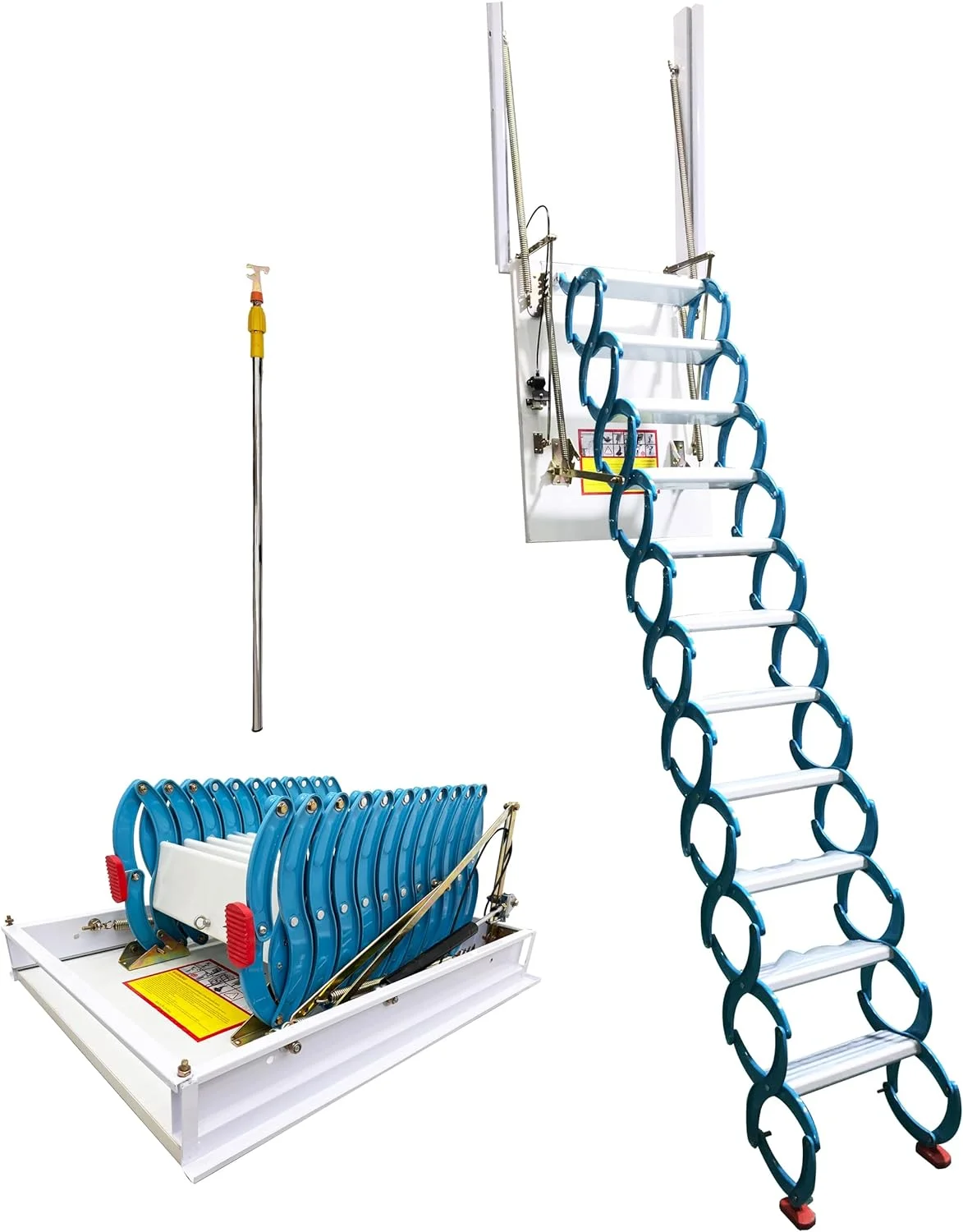 PreAsion Blue Side-mounted Loft Wall Ladder Stairs Al-mg Alloy Pulldown Wall Folding Stairs Attic Access Extension Ladder 11 Pedals