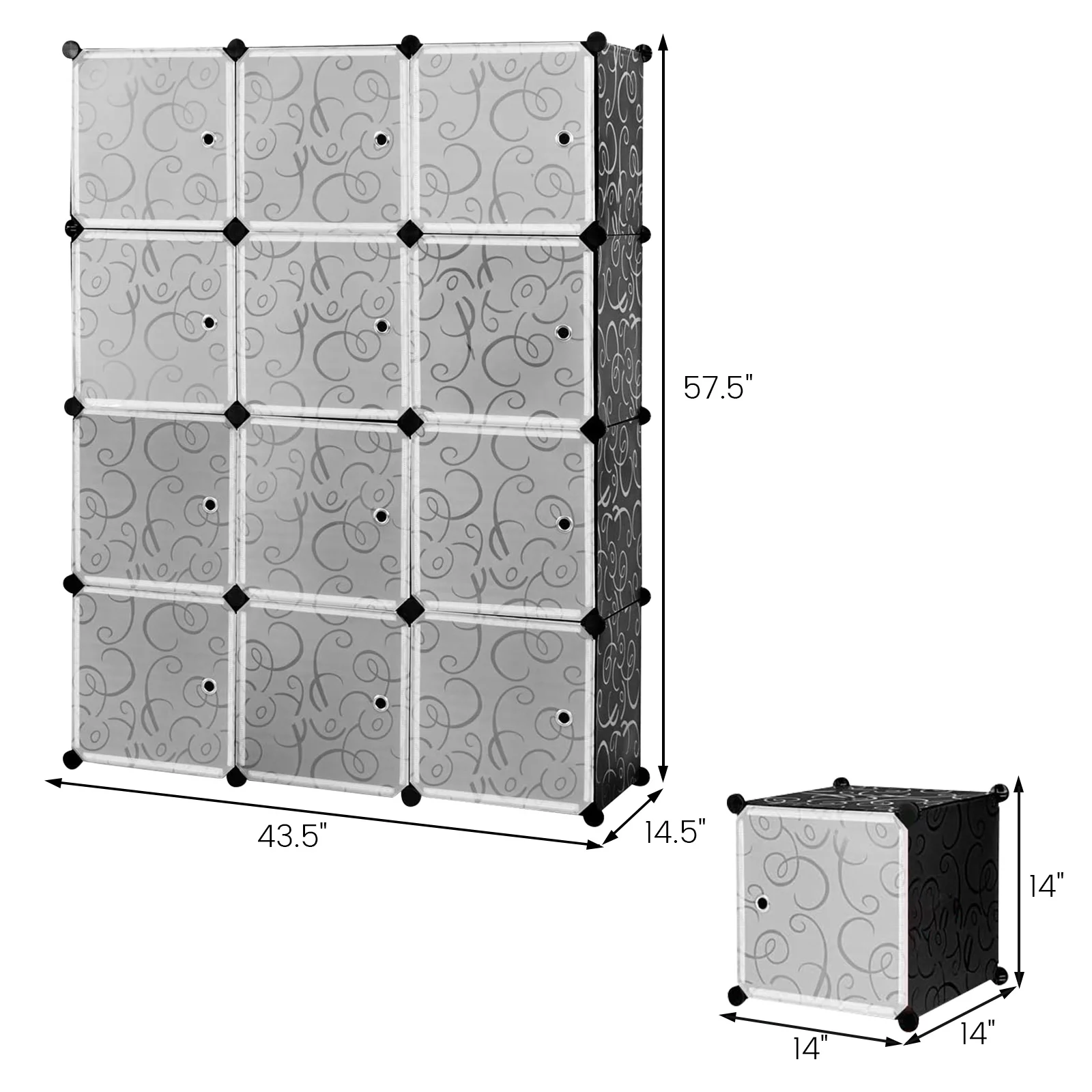 12-Cube DIY Portable Closet Cube Organizers, Plastic Bookshlef Wardrobe Cabinet Storage Organizer W/Doors, Display Storage System DIY Bookshelf Organizer Shelves Plastic Storage Cube
