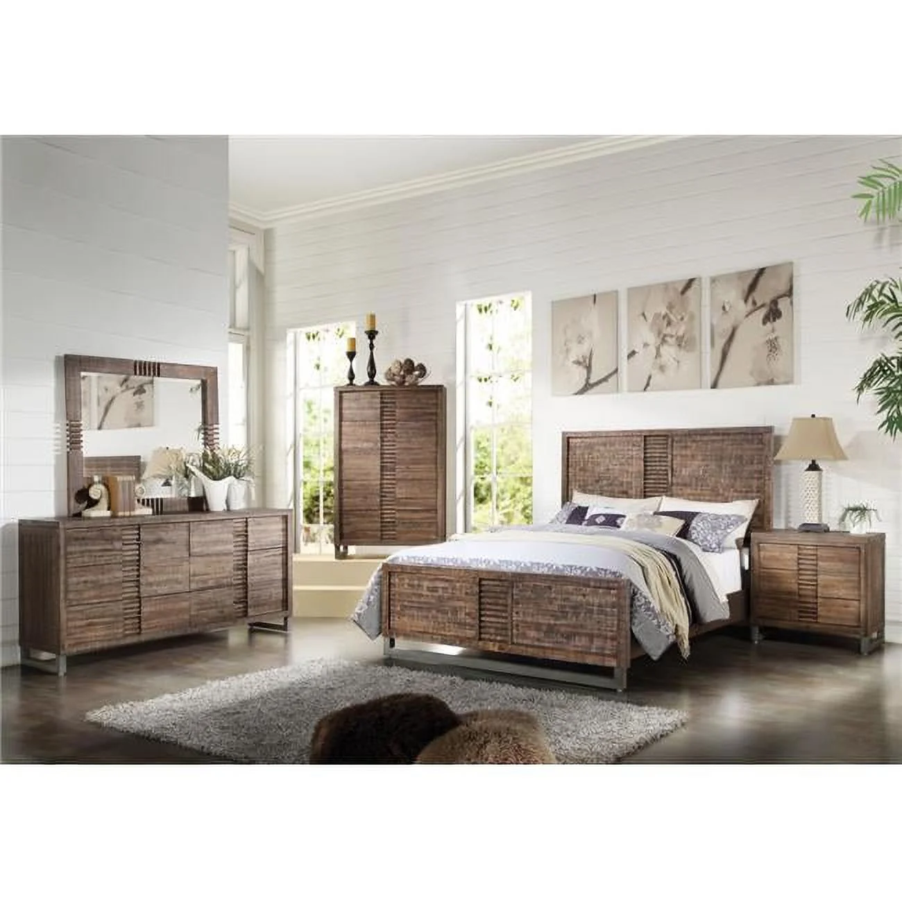 ACME Andria Queen Size Bed - Reclaimed Oak - 3 Piece